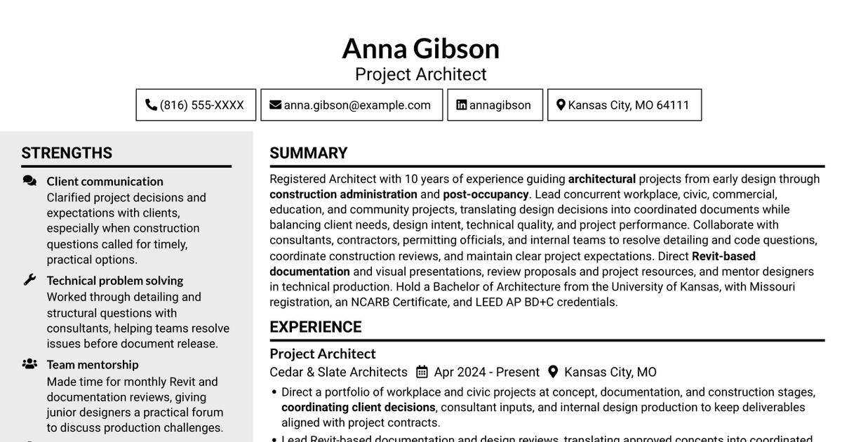 7 Architect - Architectural Project Delivery Resume Templates with Example