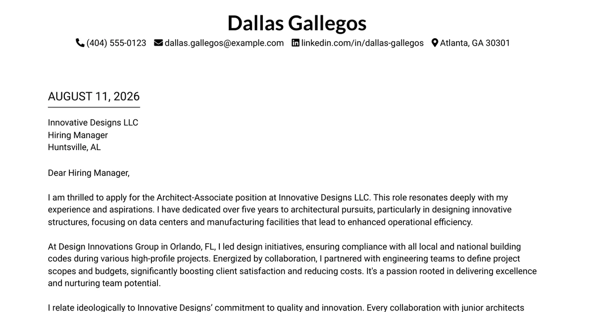 30+ Architect-Associate Cover Letter Templates with Example 2026