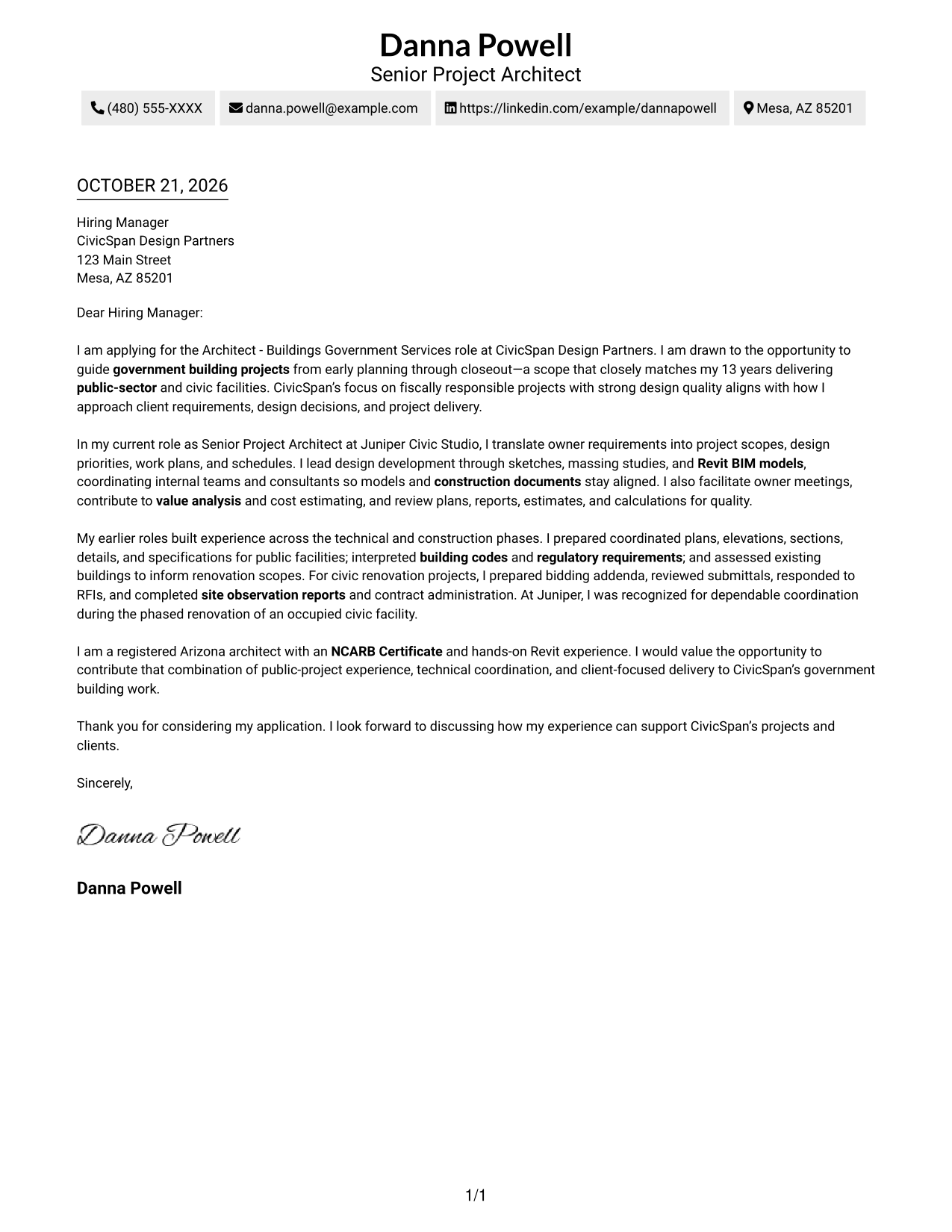 Cover letter example — page 1