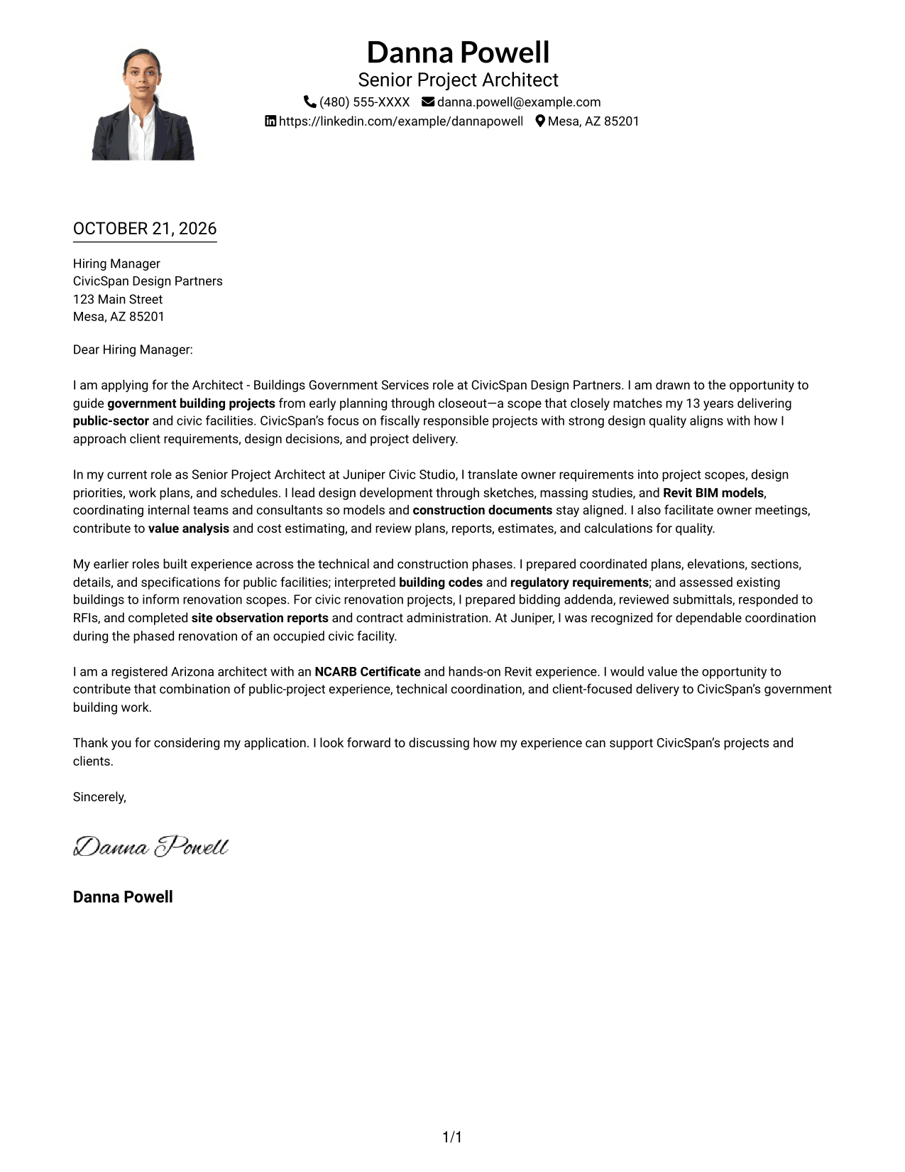 Cover letter example — page 1