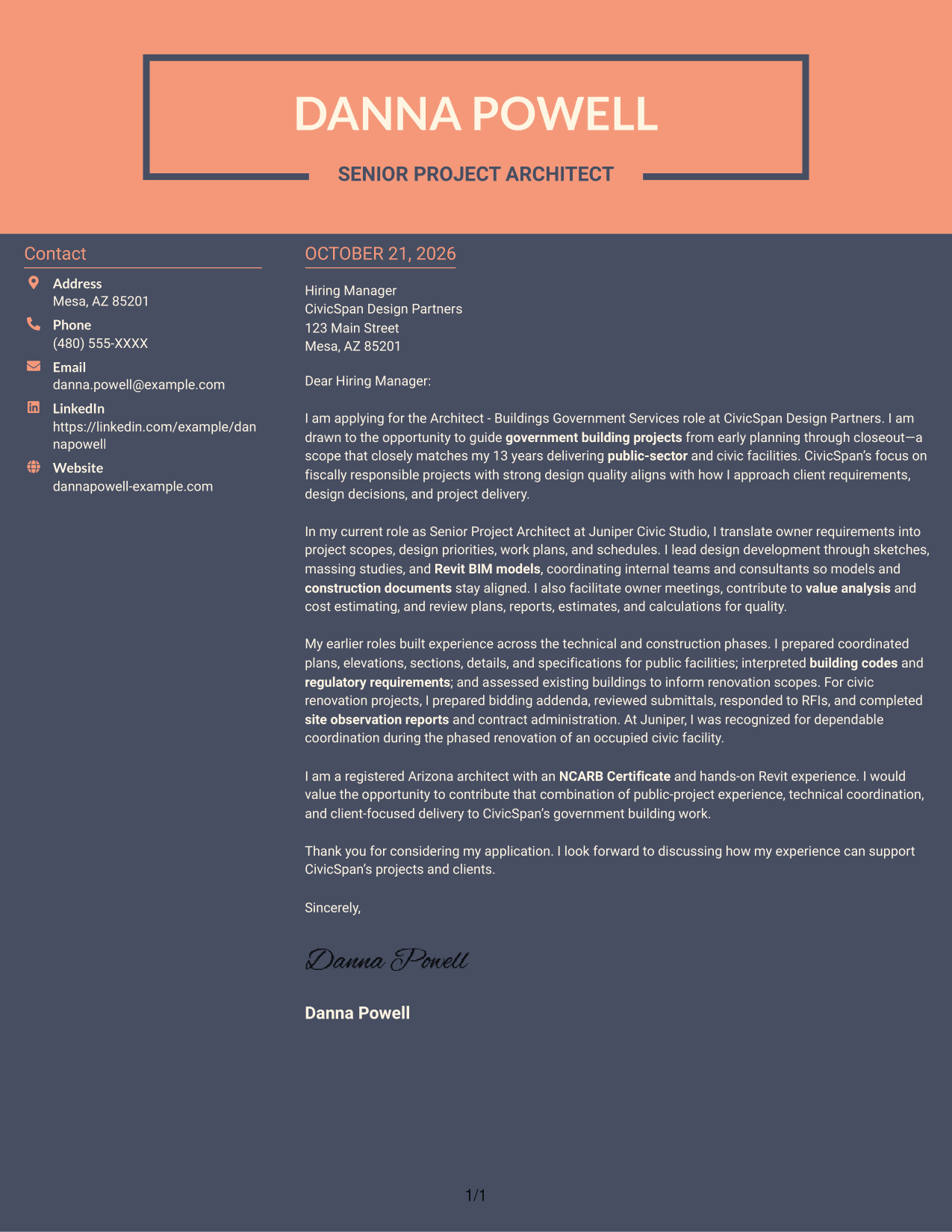 Cover letter example — page 1