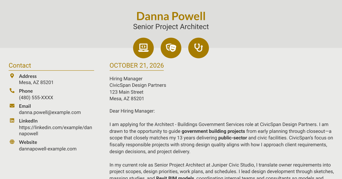 7 Architect - Buildings Government Services Cover Letter Templates with Example