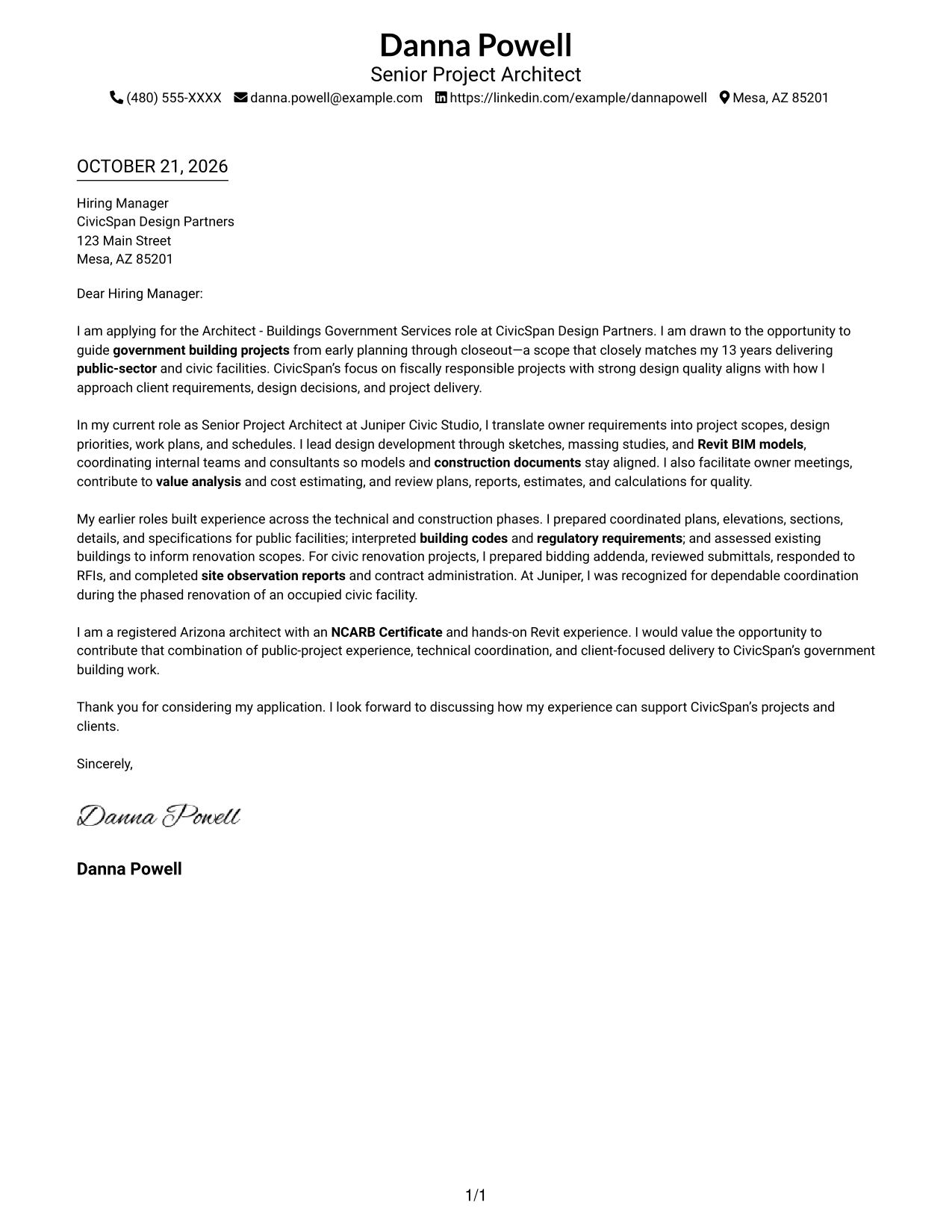 Cover letter example — page 1