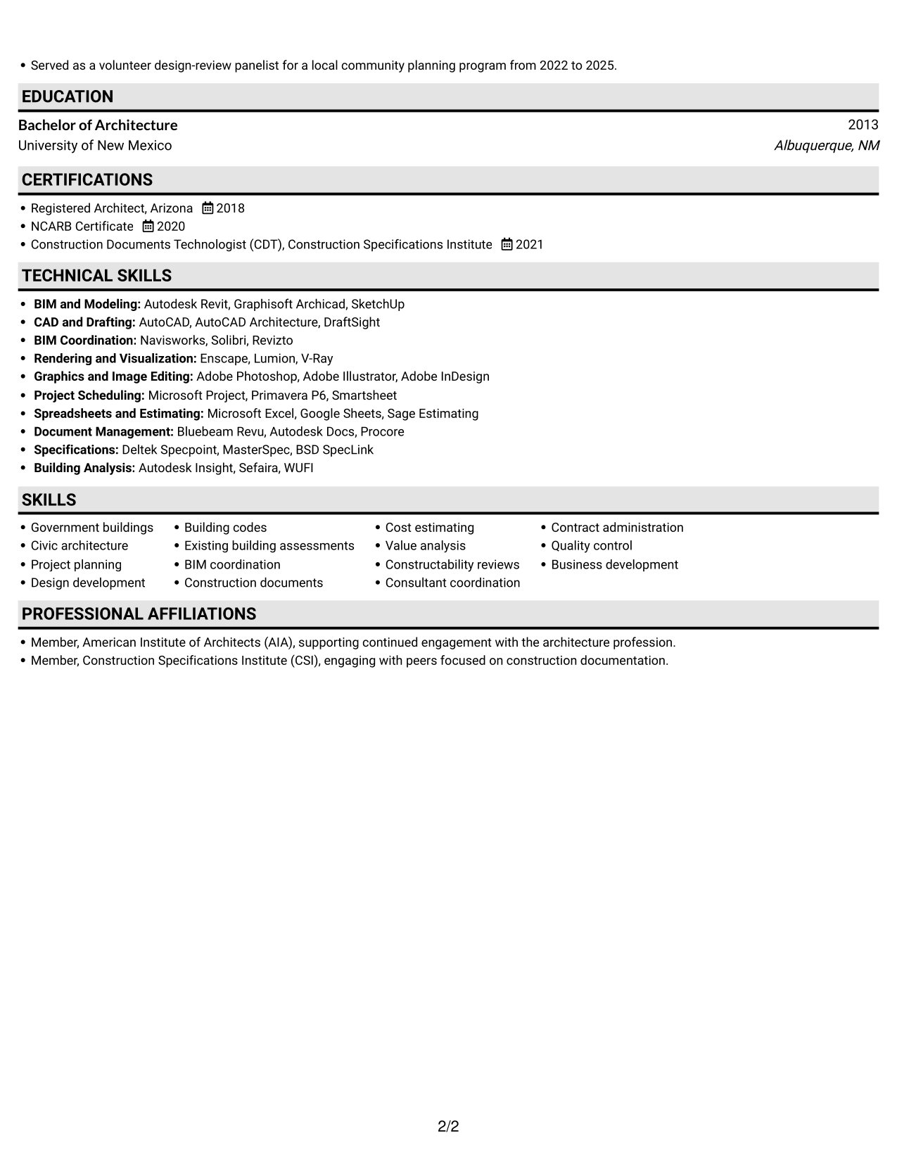 Resume example — page 2