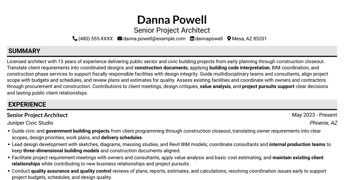 7 Architect - Buildings Government Services Resume Templates with Example