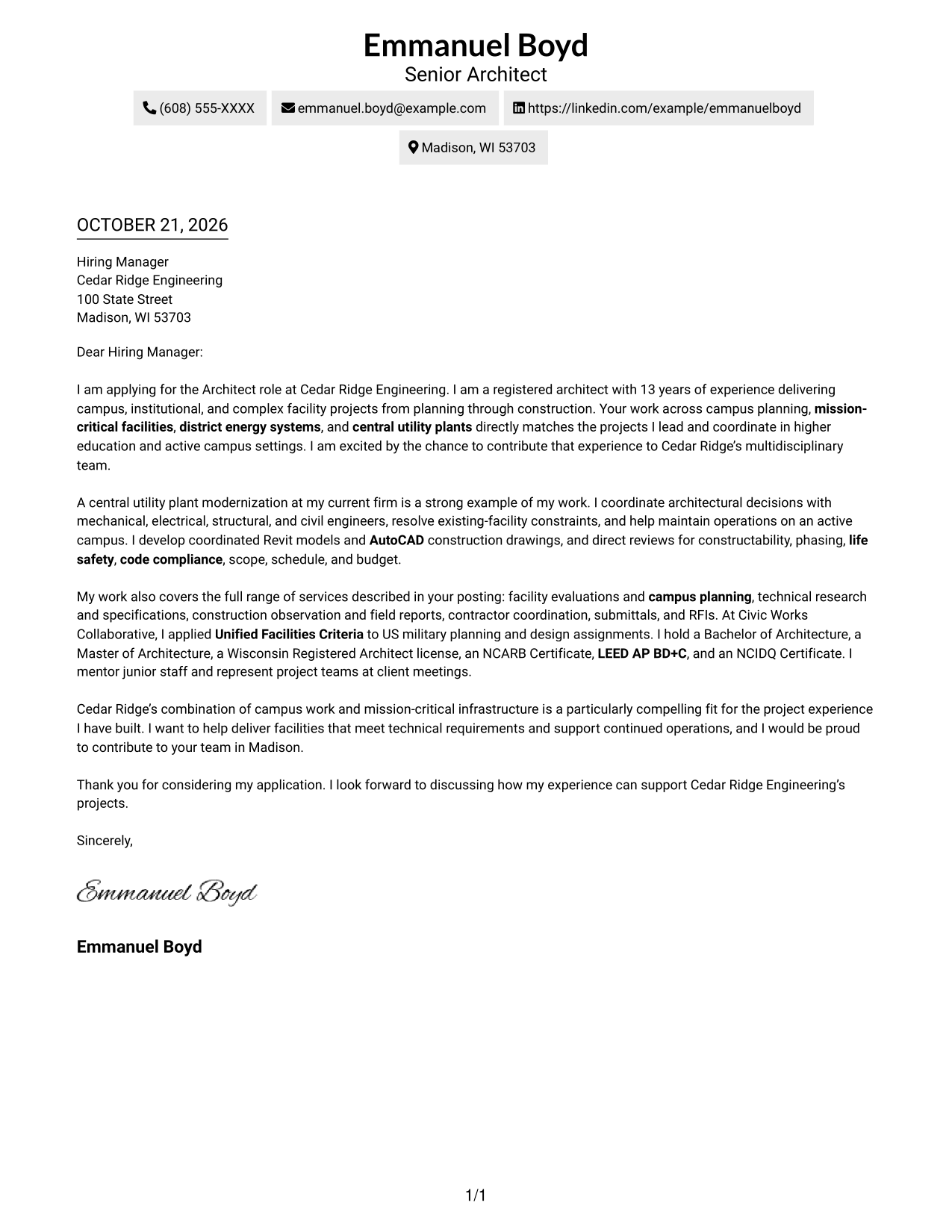 Cover letter example — page 1