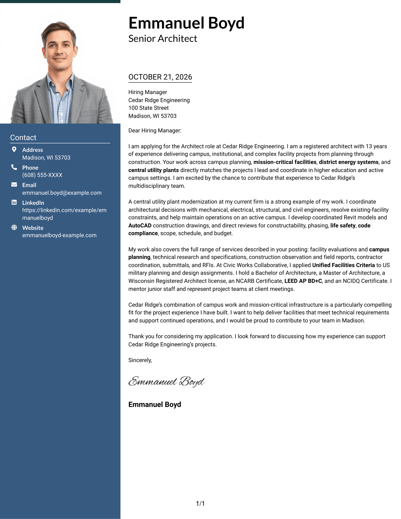 Cover letter example — page 1
