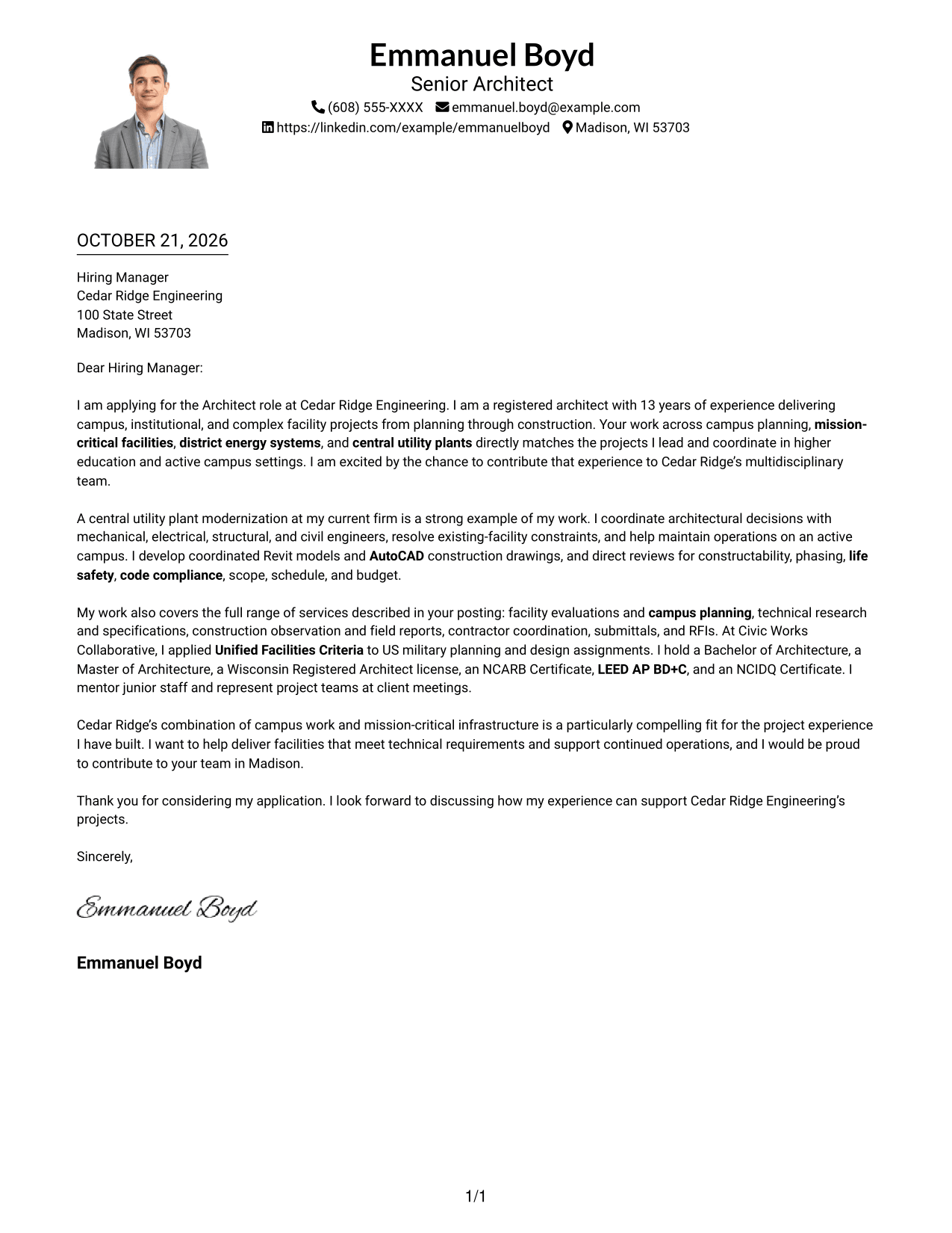 Cover letter example — page 1