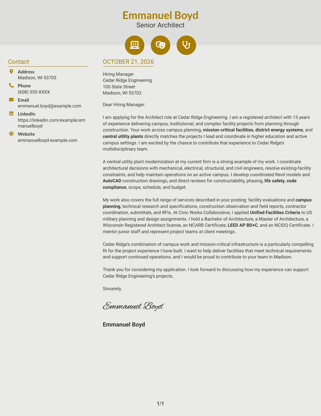 Cover letter example — page 1