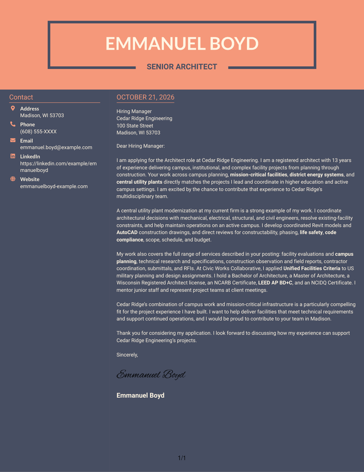 Cover letter example — page 1