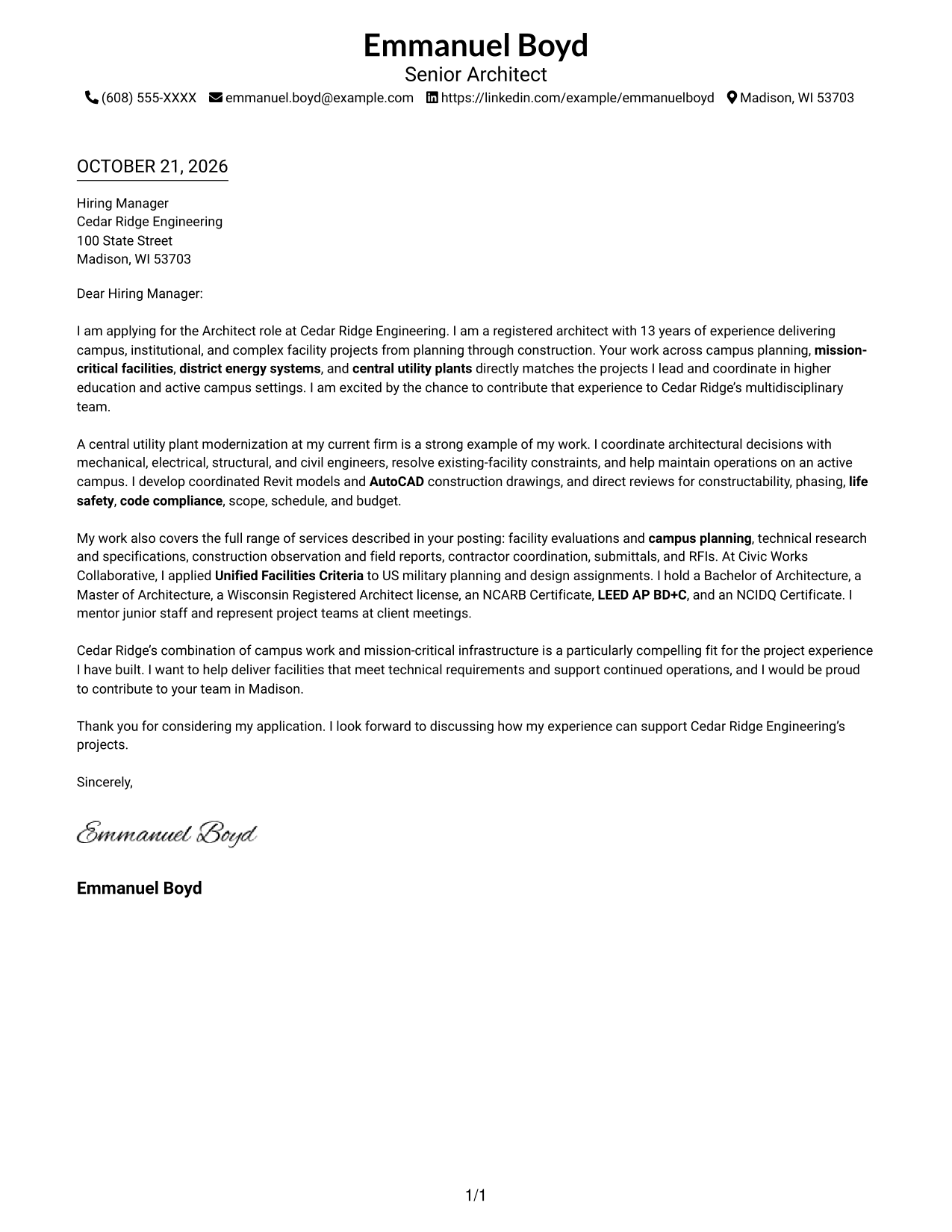 Cover letter example — page 1