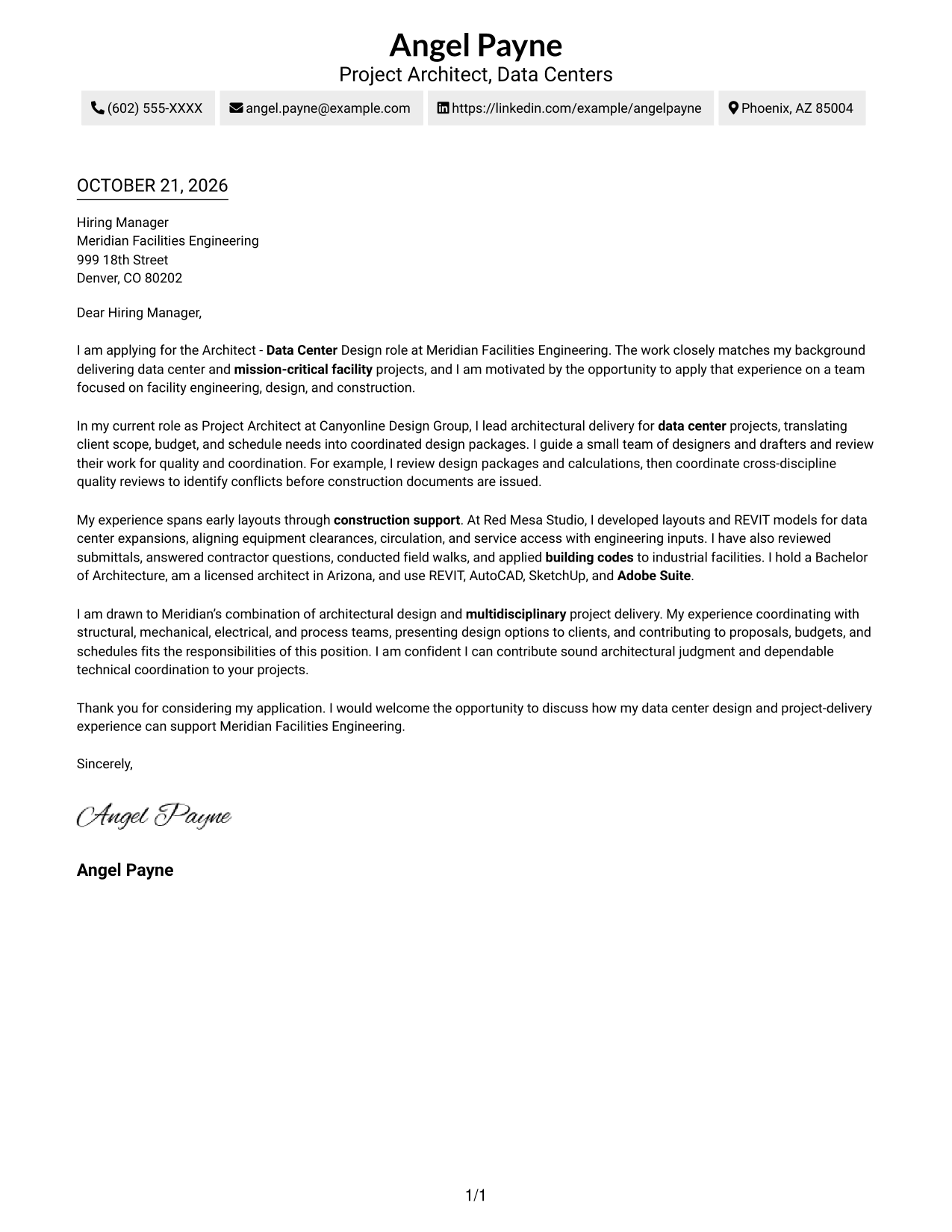 Cover letter example — page 1
