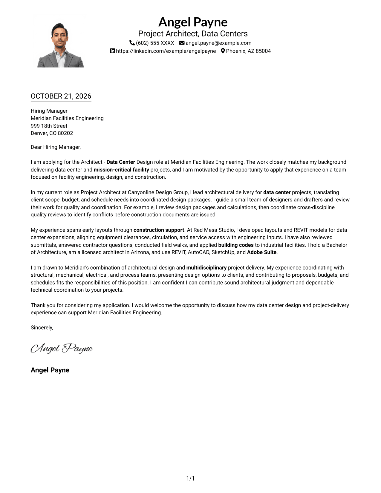 Cover letter example — page 1