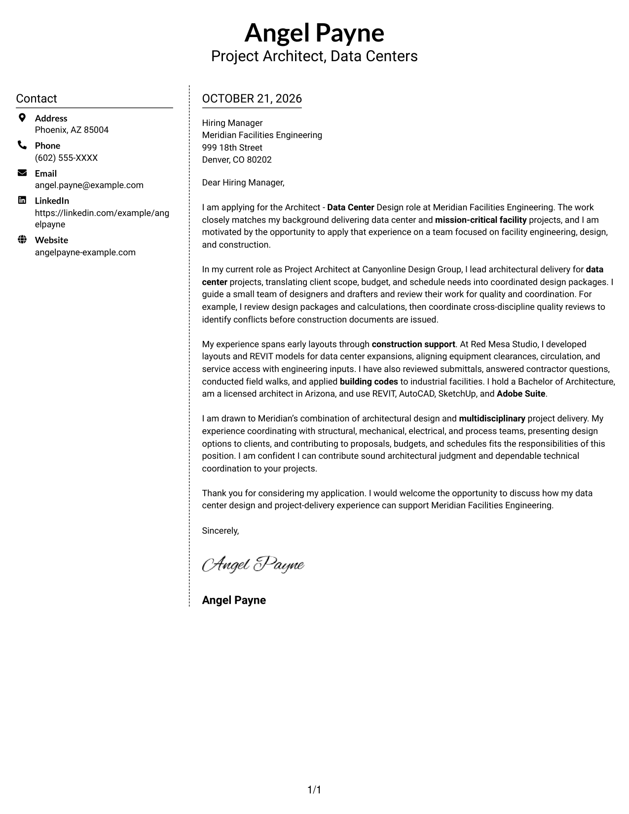 Cover letter example — page 1