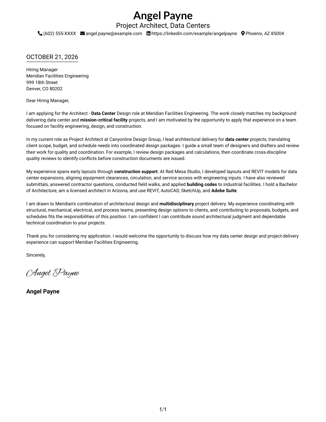 Cover letter example — page 1