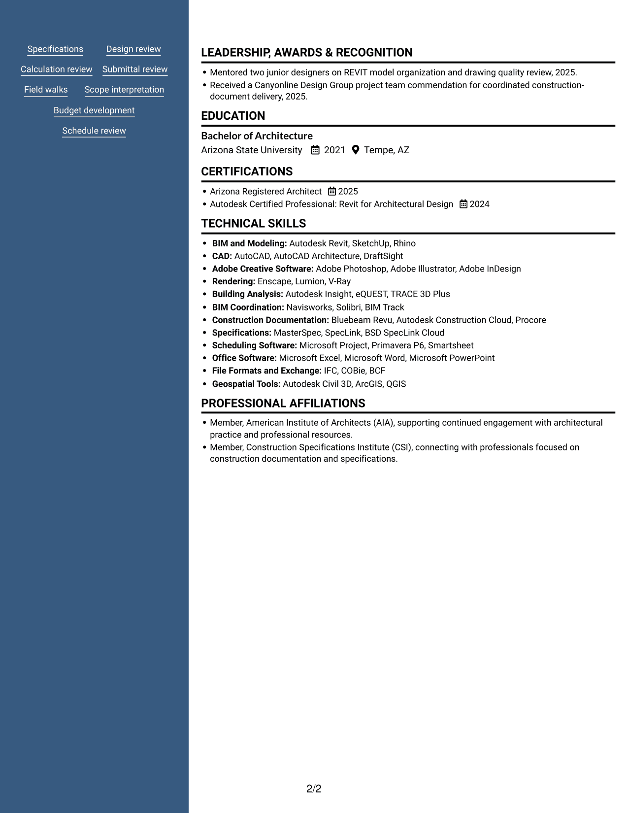 Resume example — page 2