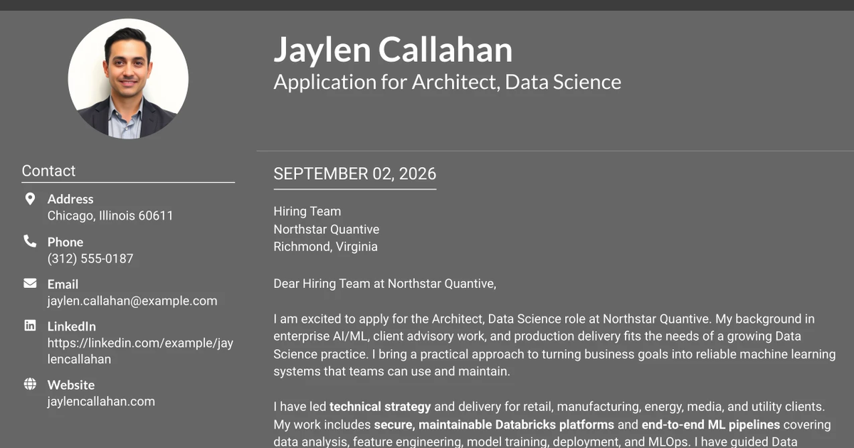 30+ Architect, Data Science Cover Letter Templates with Example 2026