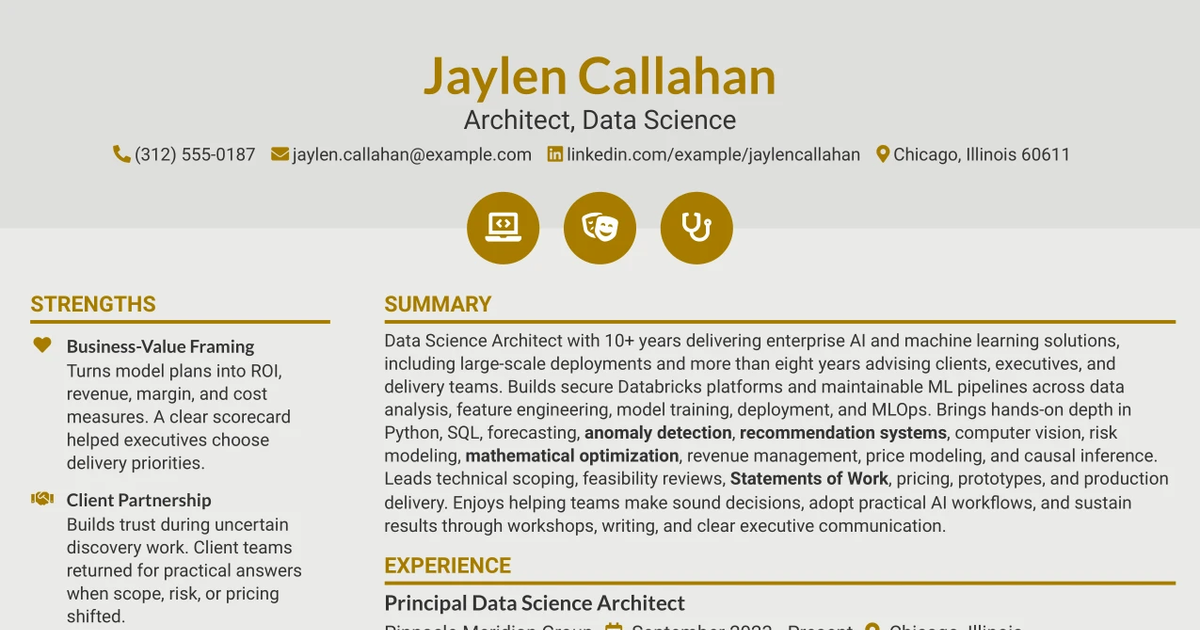 33 Architect, Data Science Resume Templates with Example 2026 (ATS-Optimized)