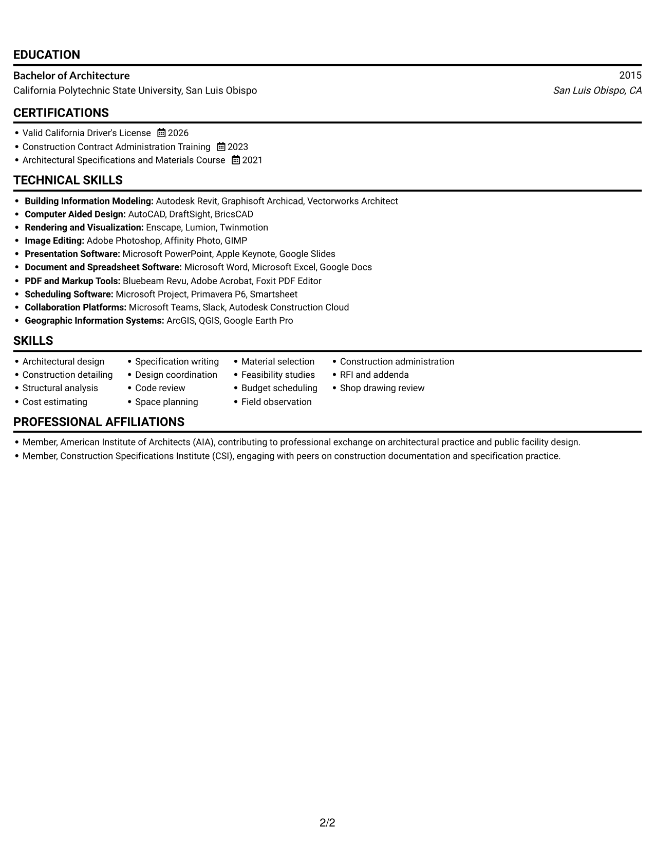 Resume example — page 2