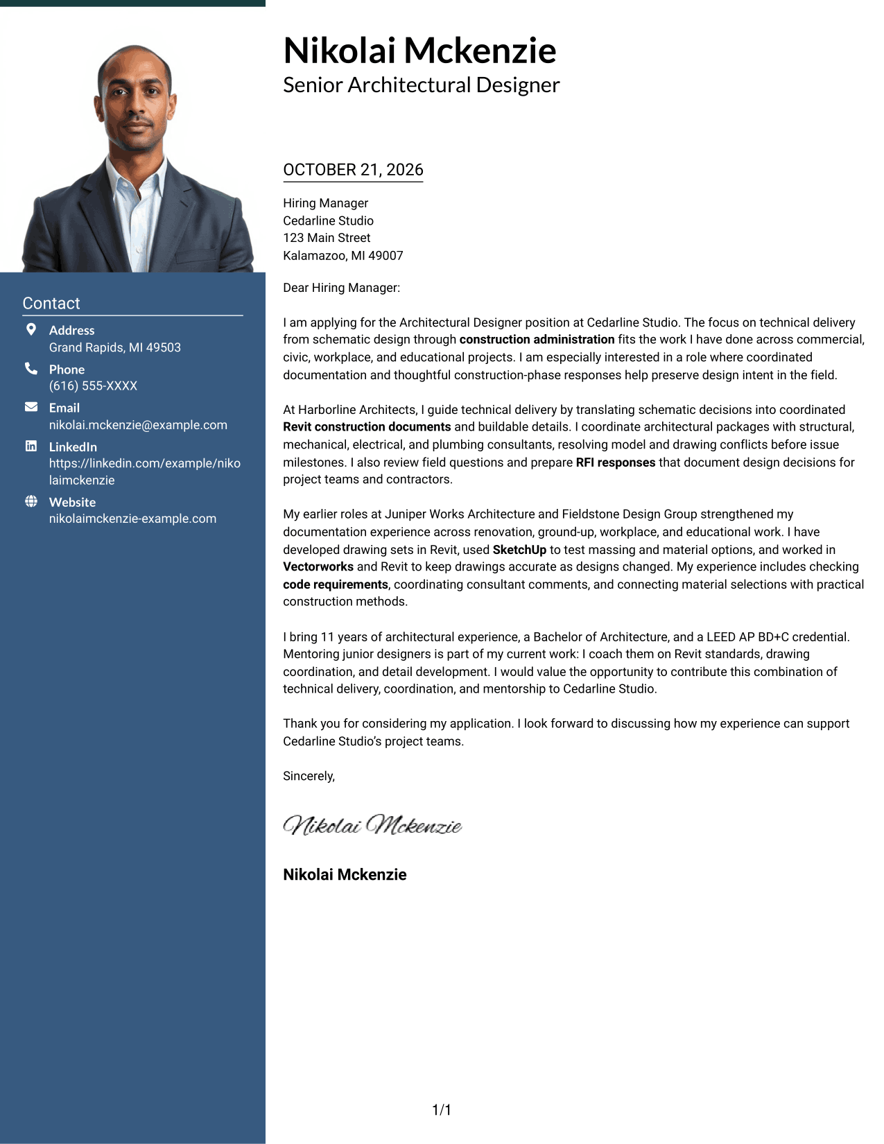 Cover letter example — page 1