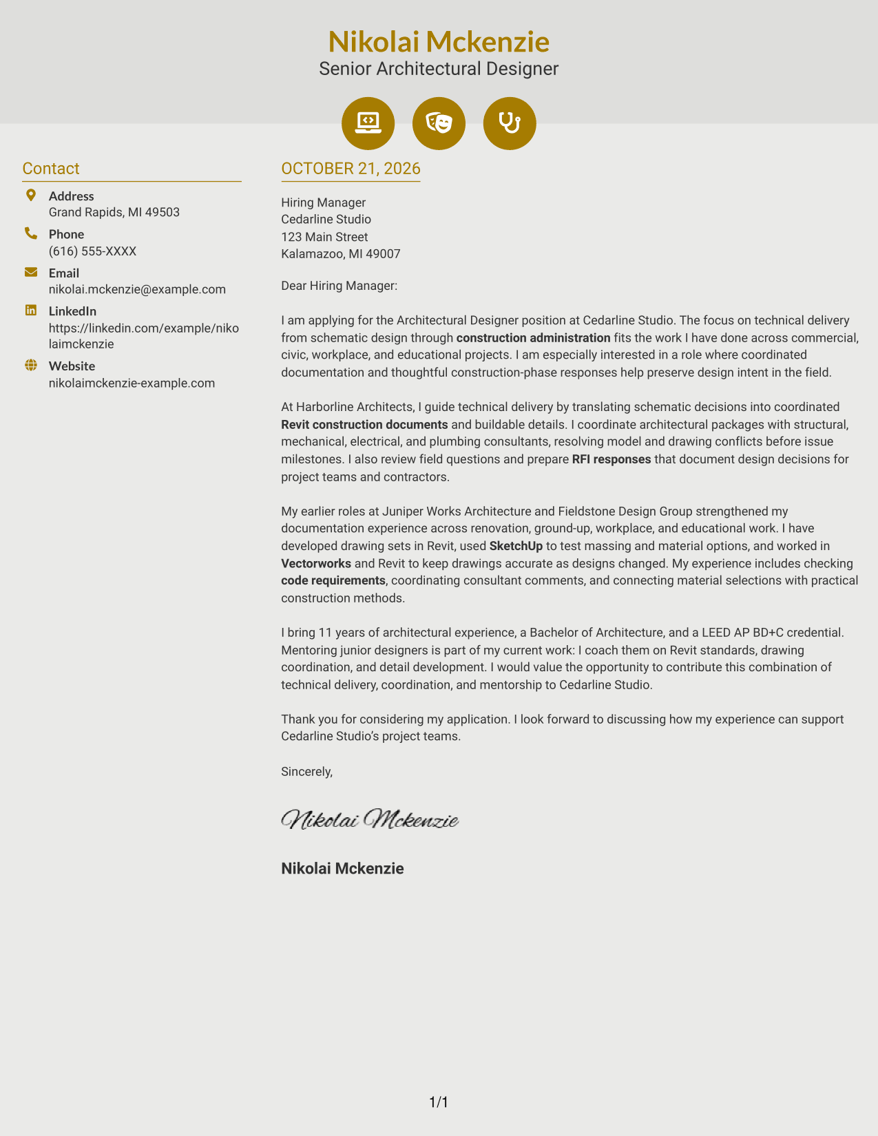 Cover letter example — page 1