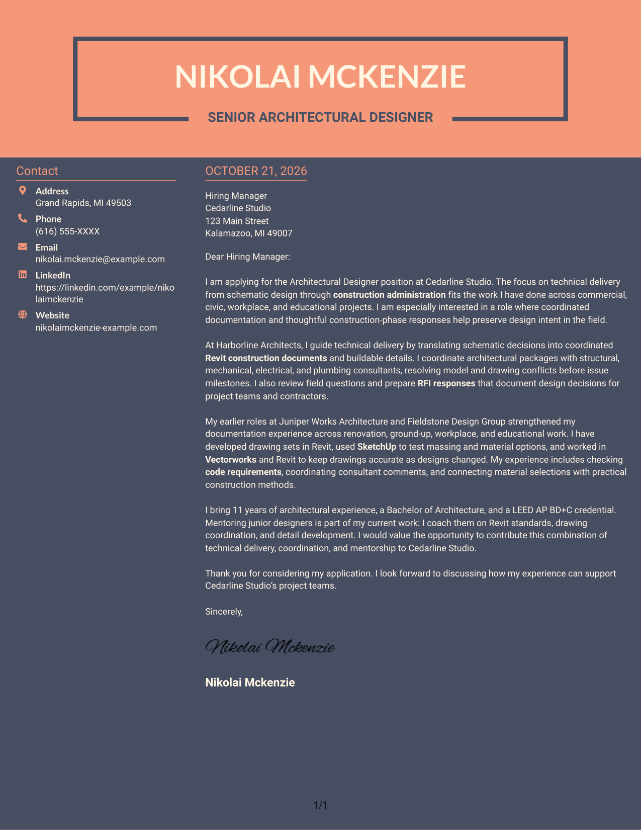 Cover letter example — page 1