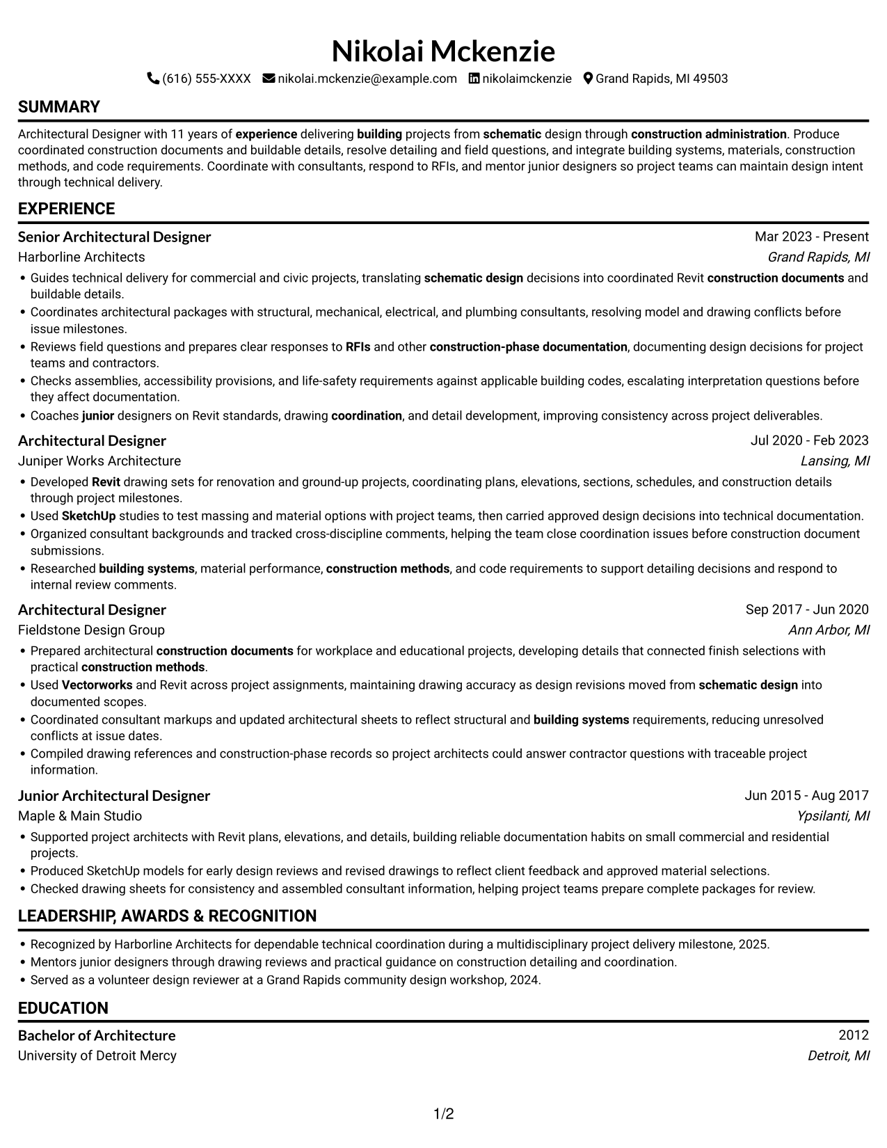 Resume example — page 1