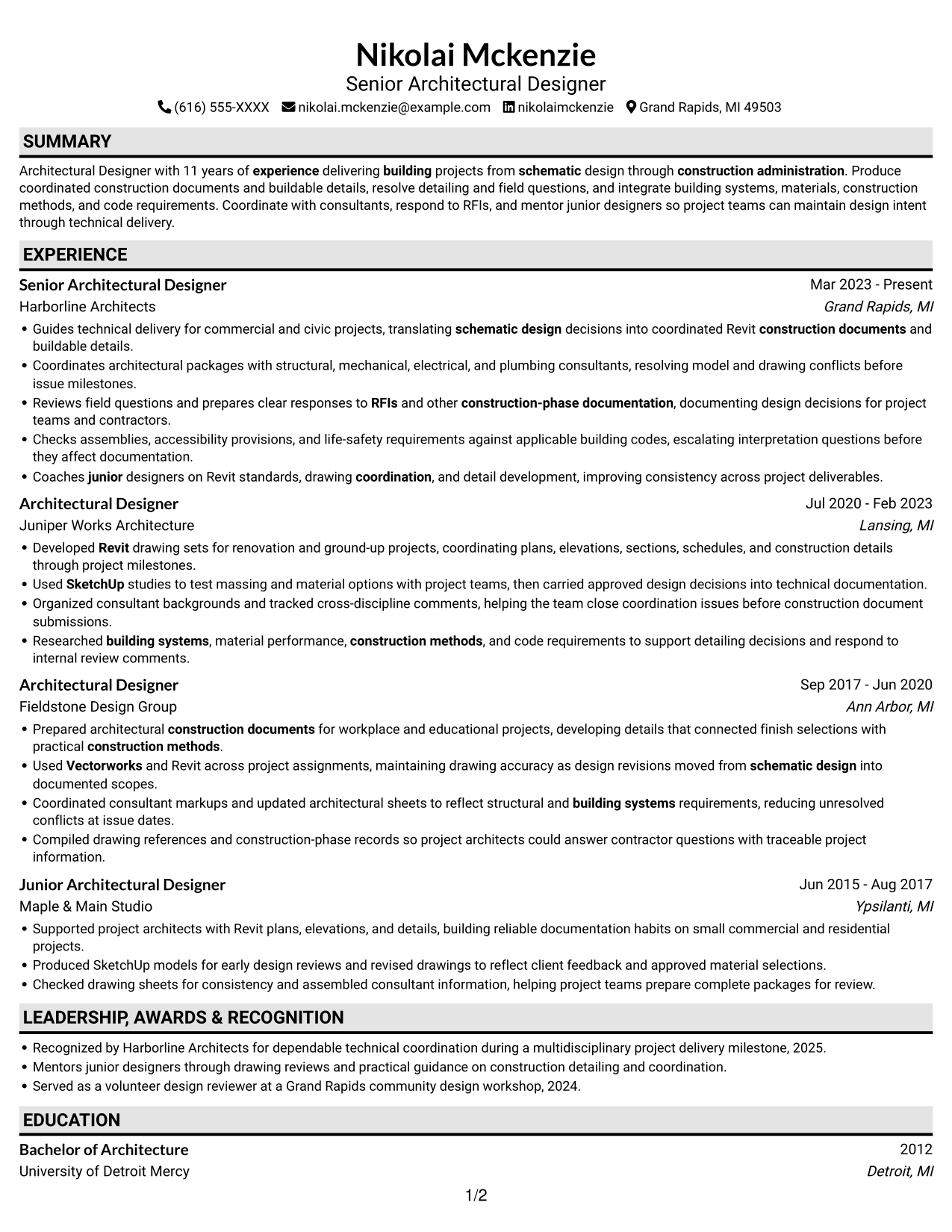 Resume example — page 1