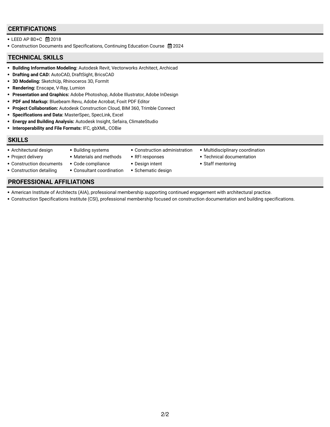 Resume example — page 2
