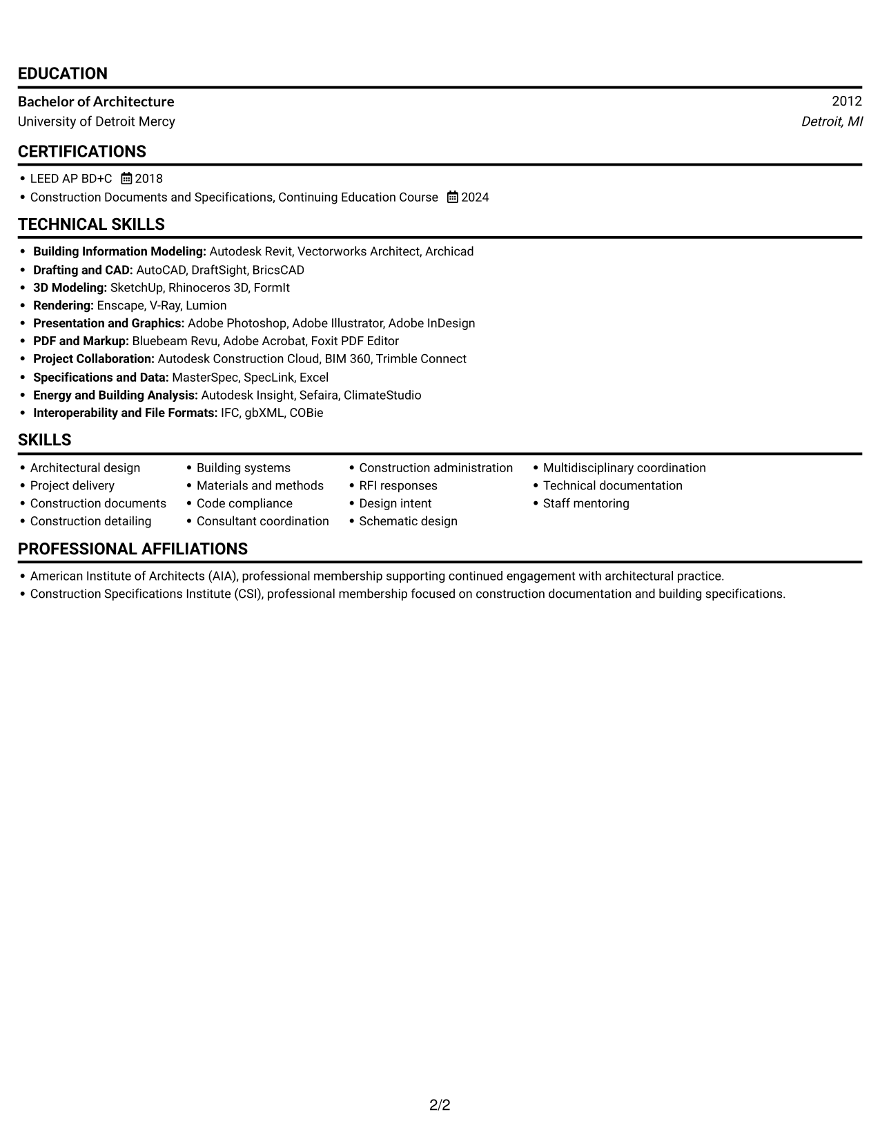 Resume example — page 2
