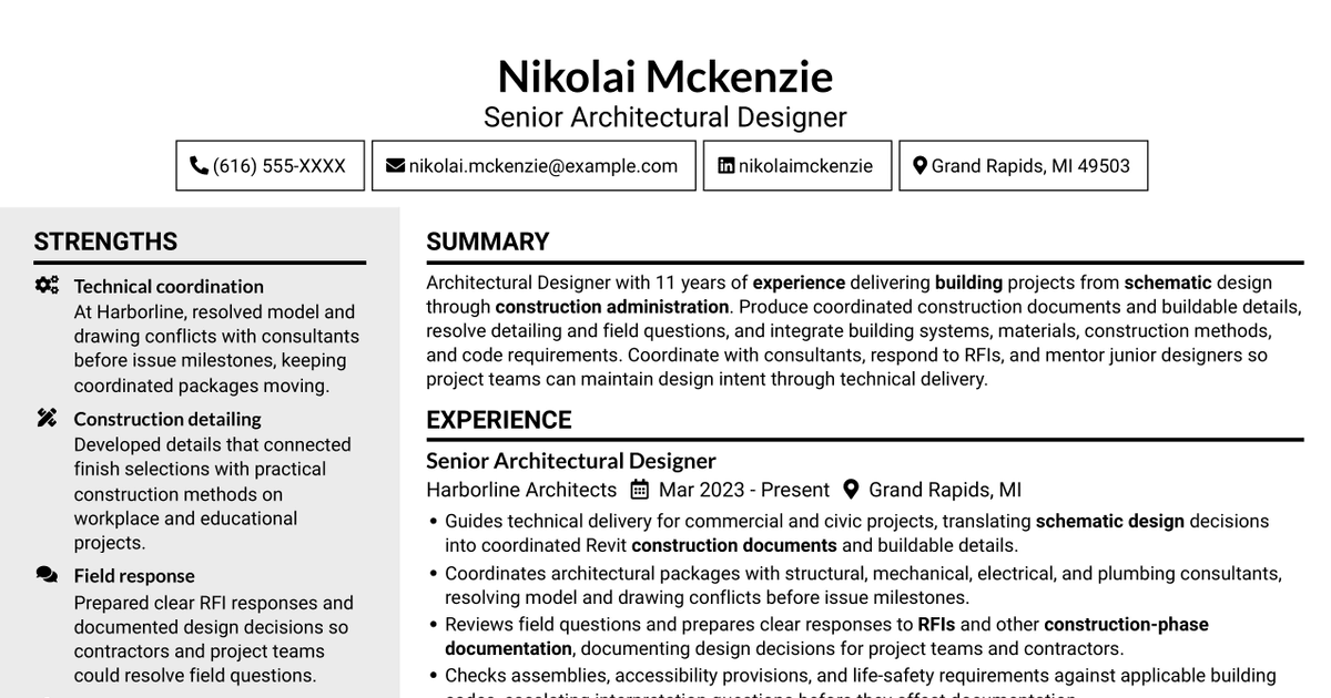 7 Architectural Designer - Construction Documentation Resume Templates with Example