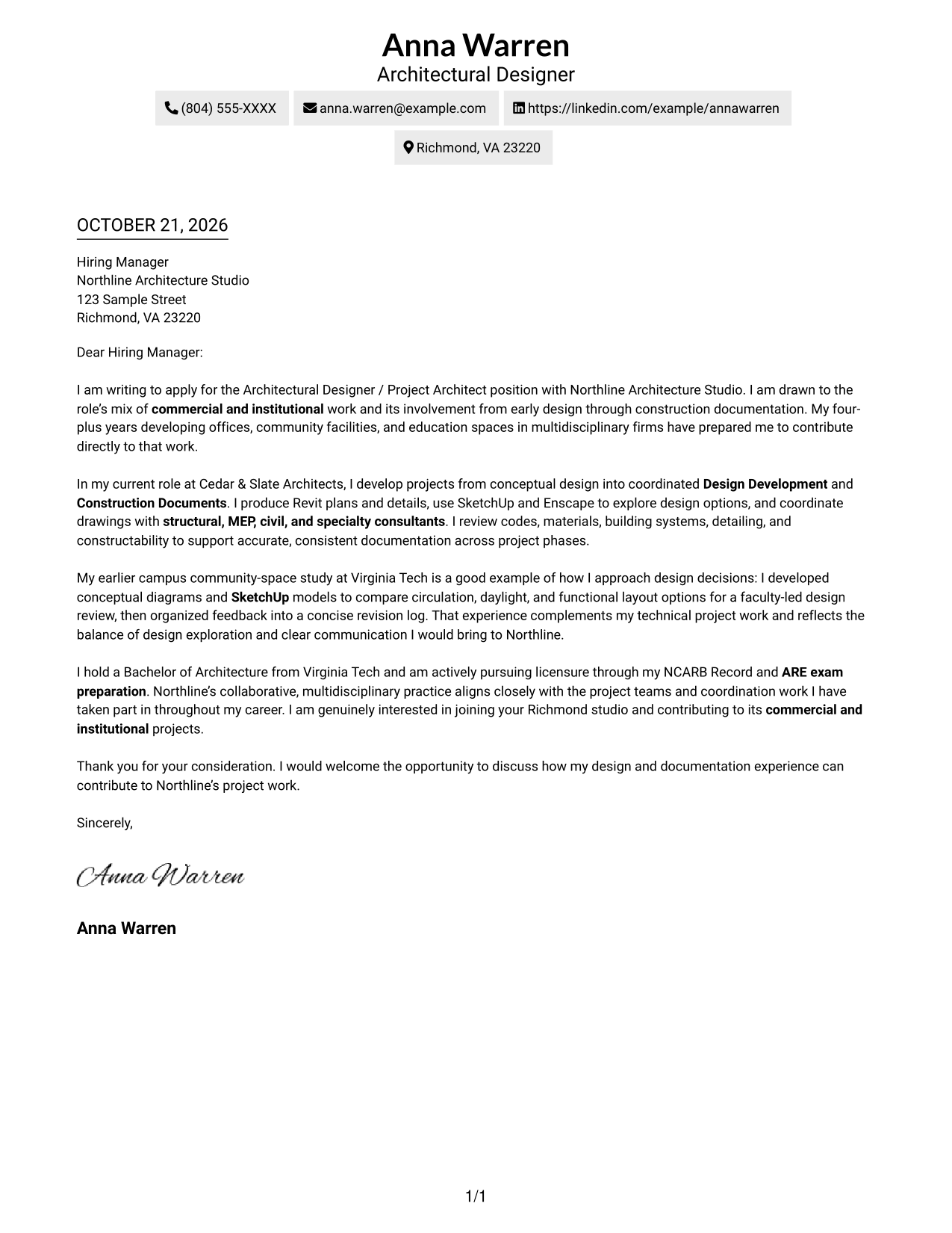 Cover letter example — page 1