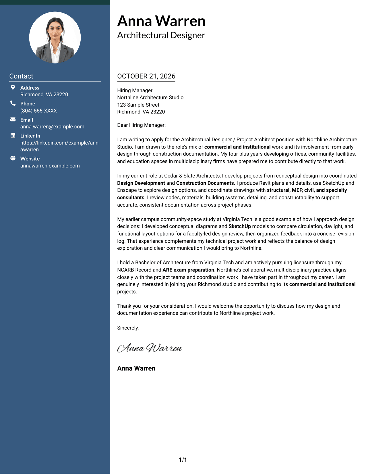 Cover letter example — page 1