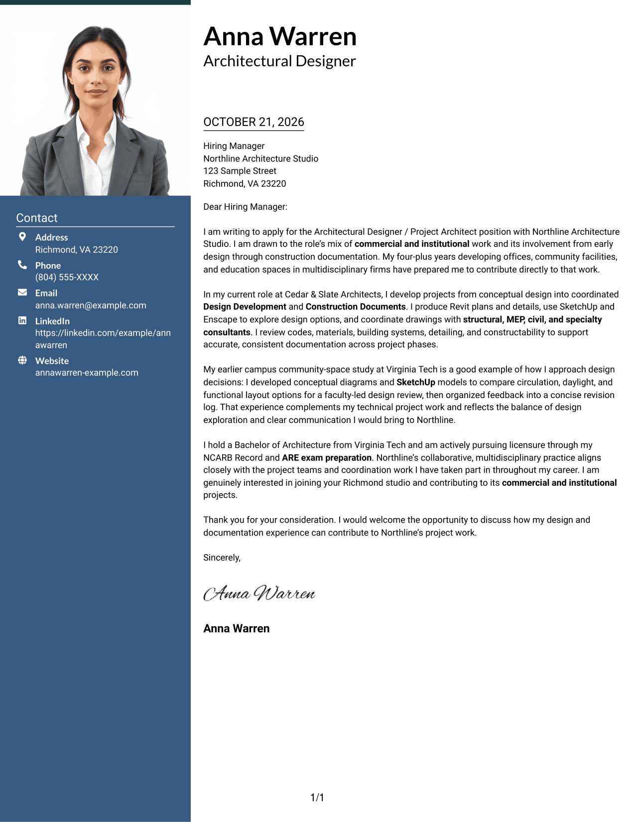 Cover letter example — page 1