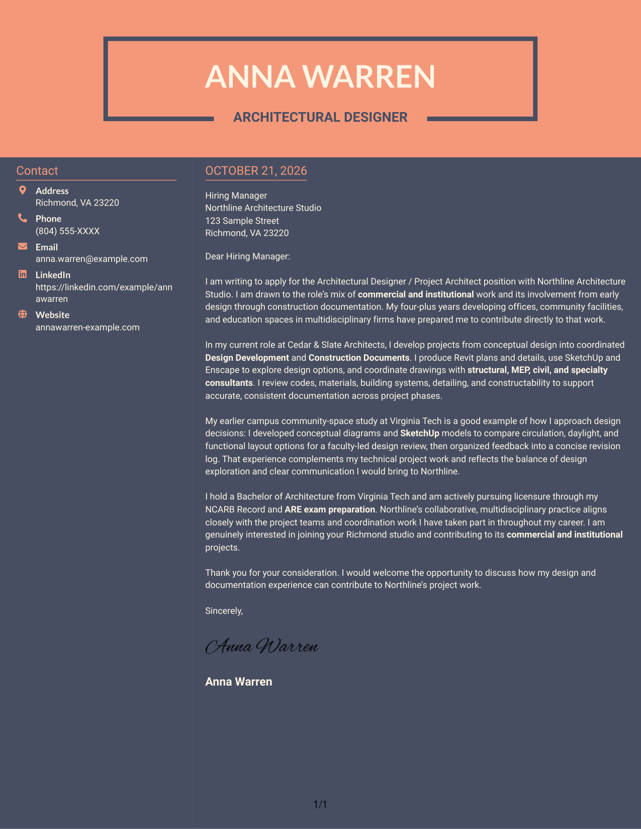 Cover letter example — page 1