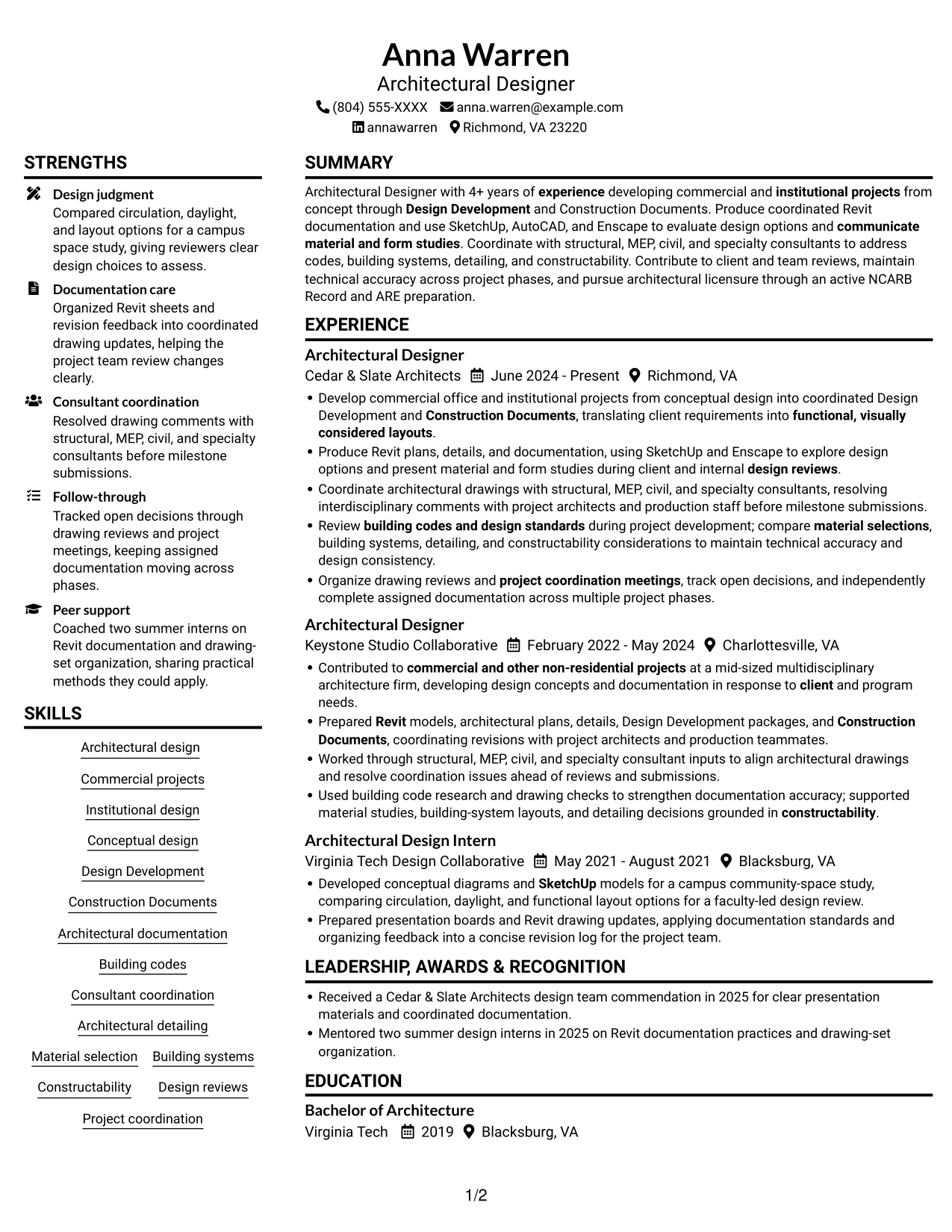 Resume example — page 1