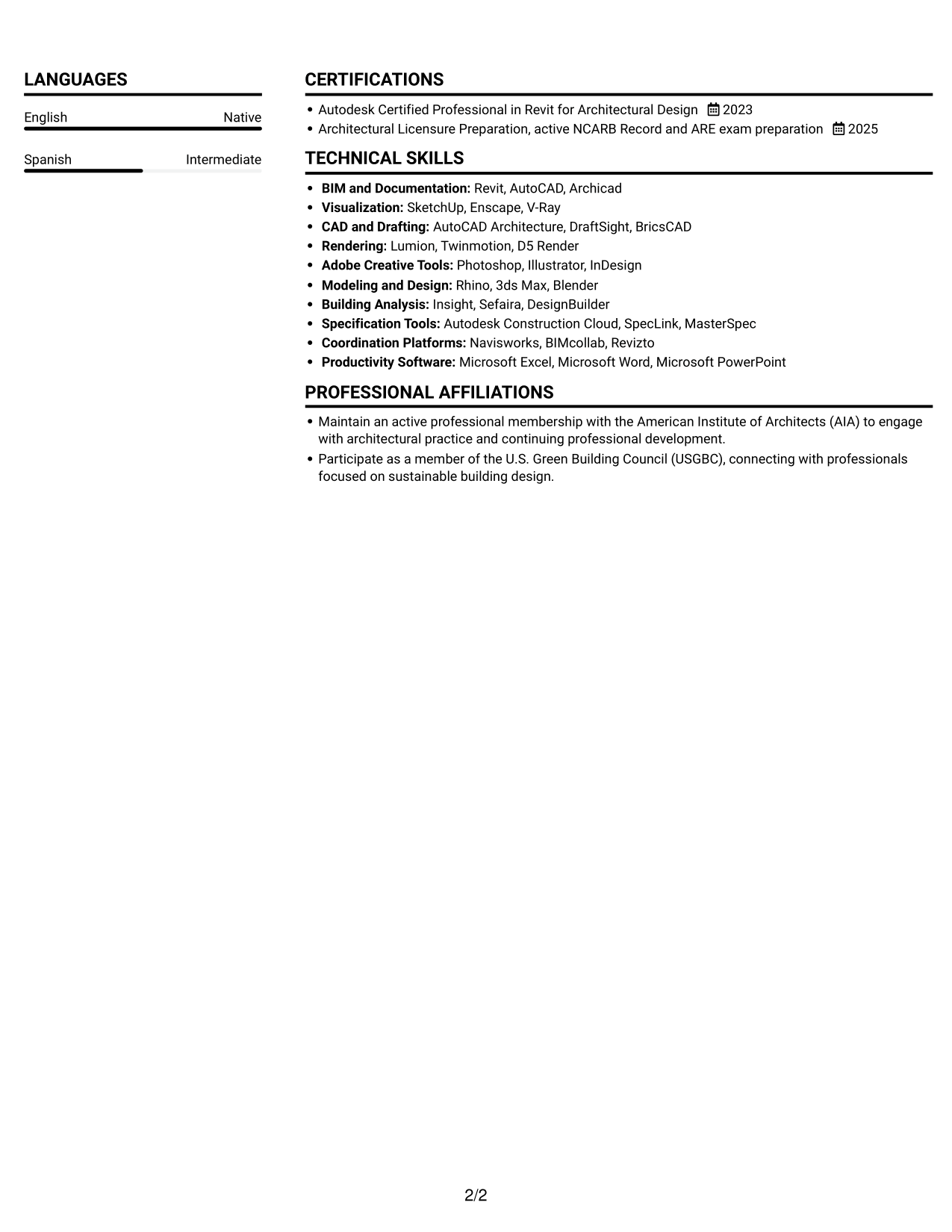 Resume example — page 2