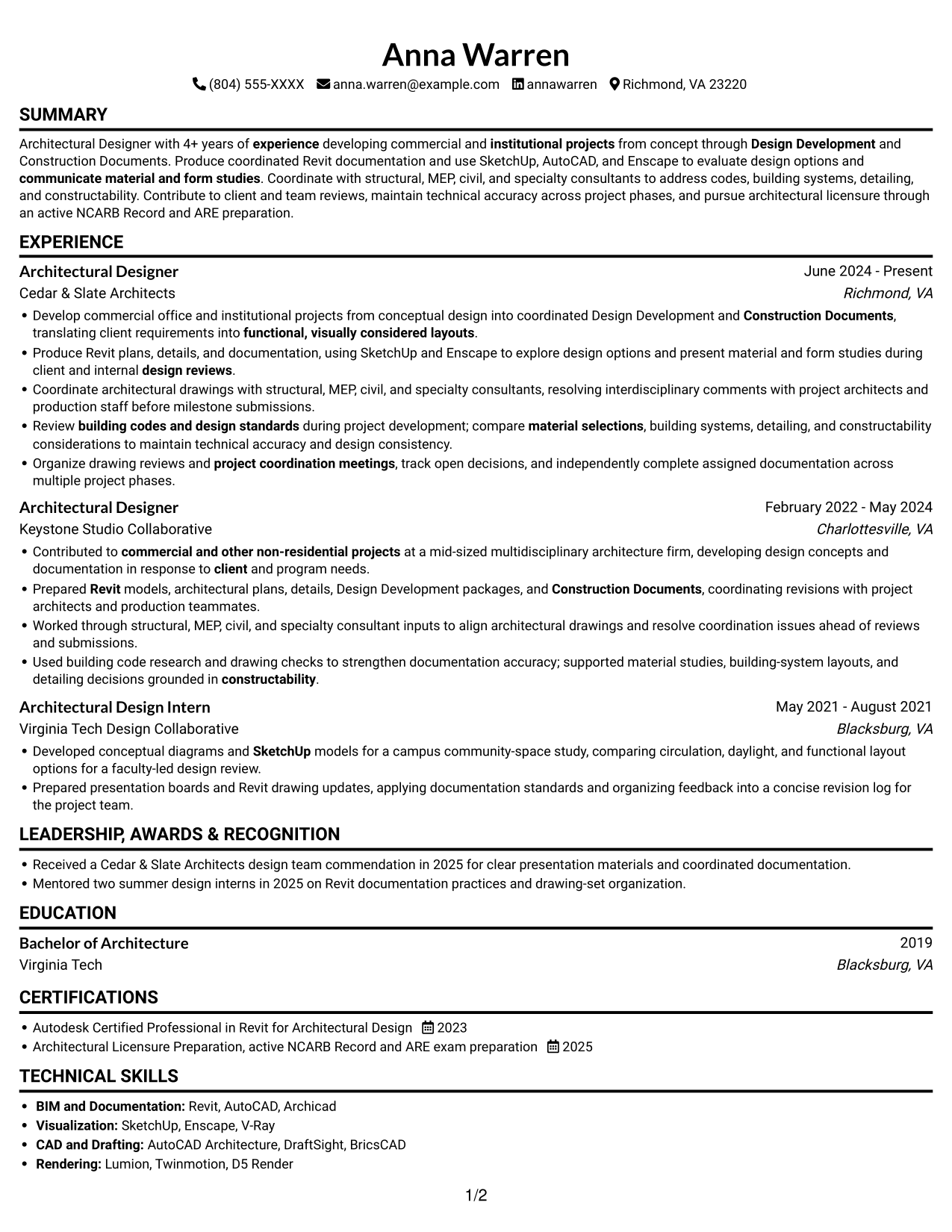 Resume example — page 1