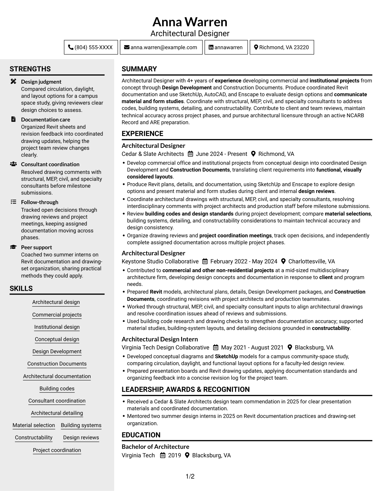 Resume example — page 1