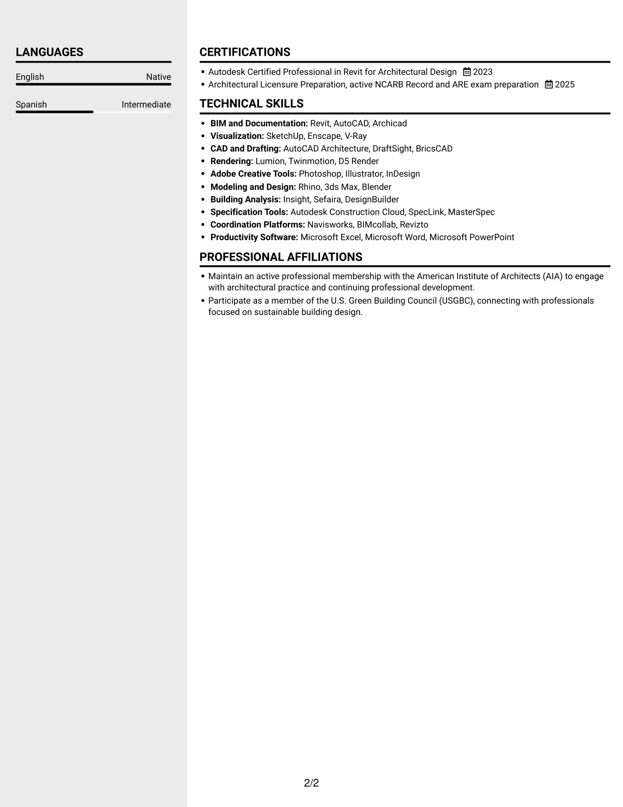 Resume example — page 2