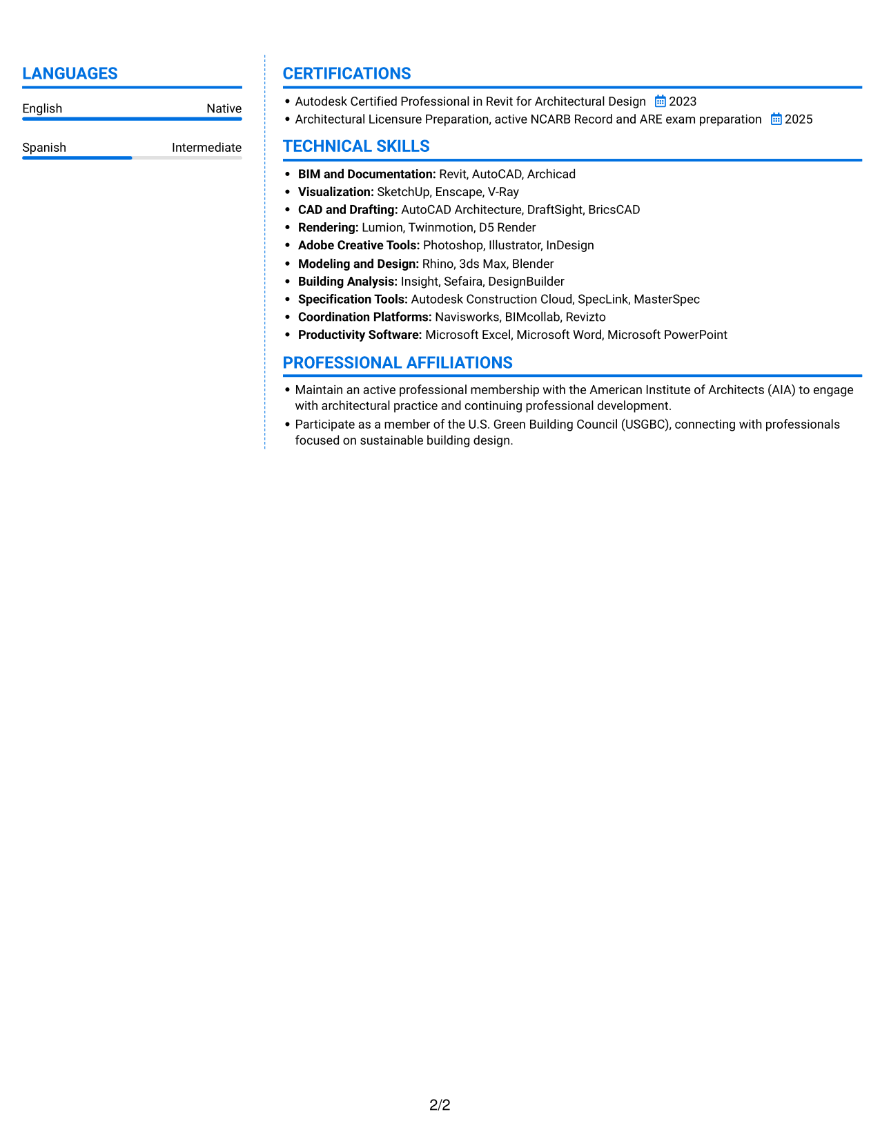 Resume example — page 2