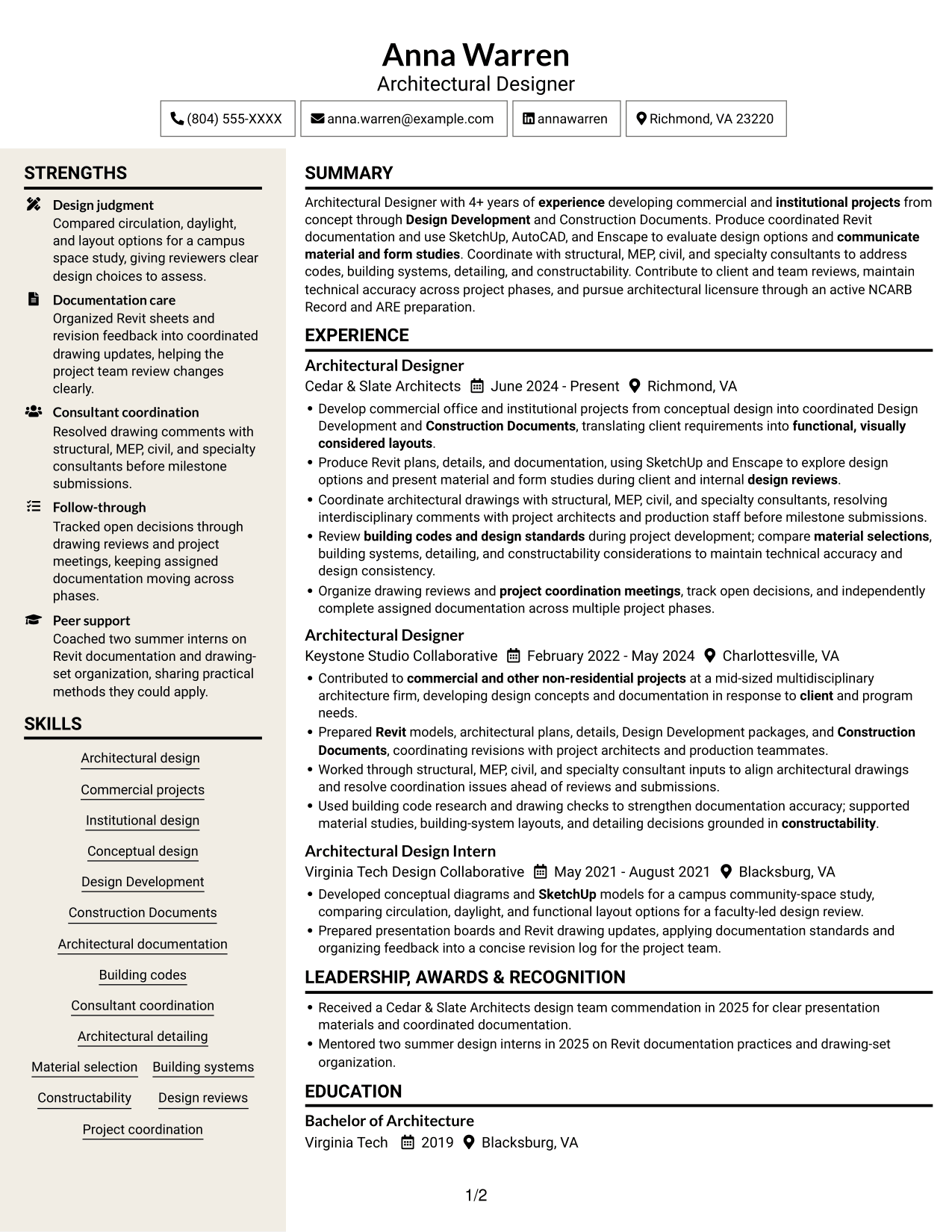 Resume example — page 1