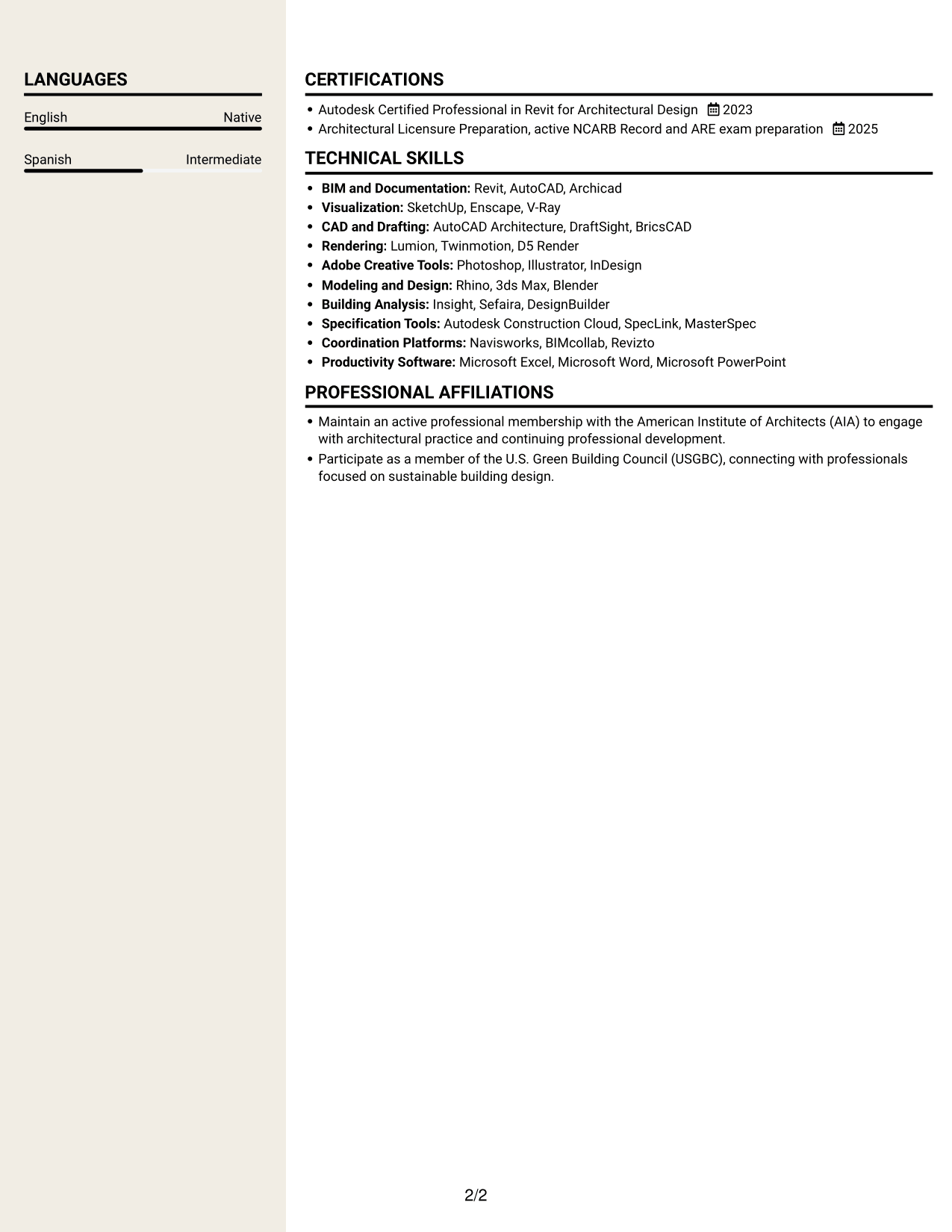 Resume example — page 2
