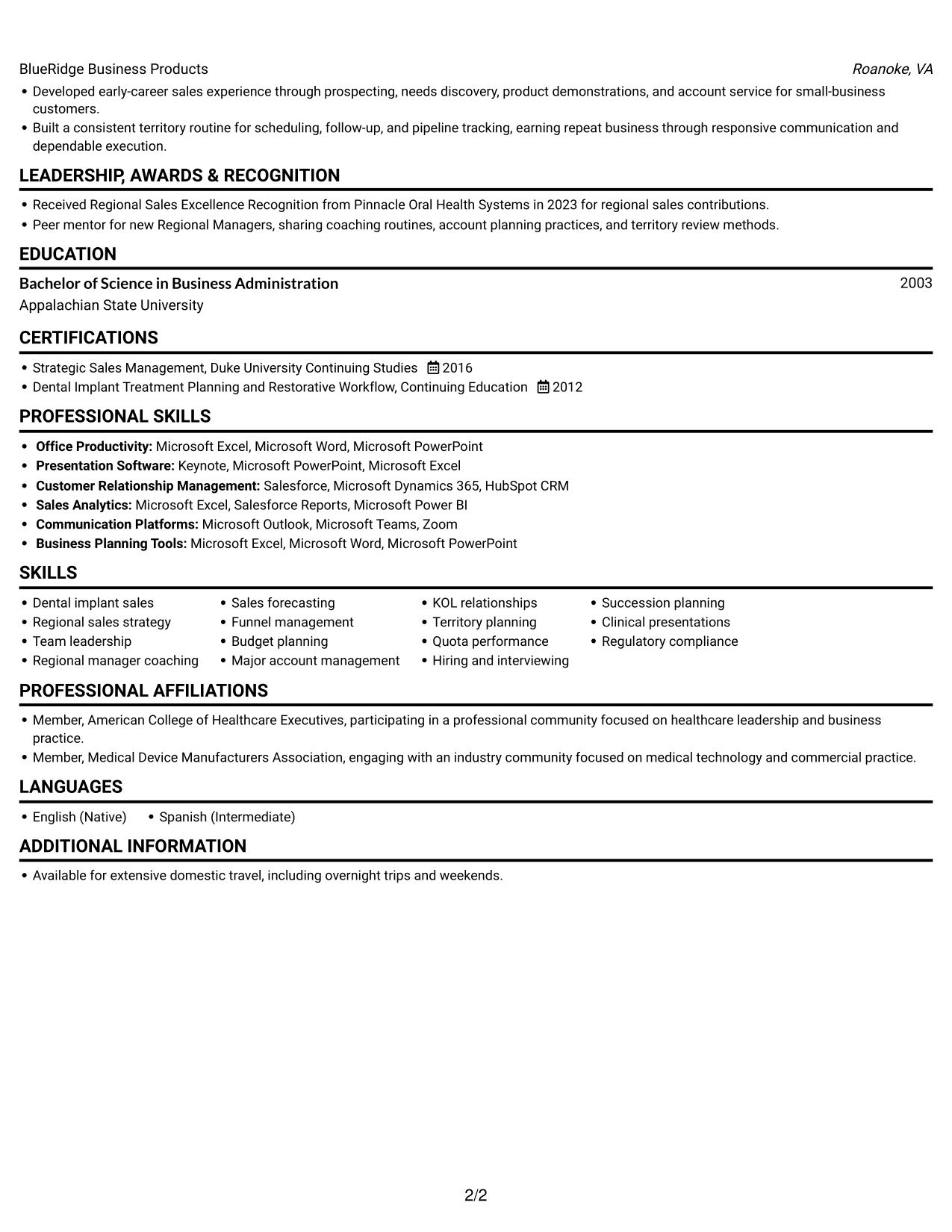 Resume example — page 2