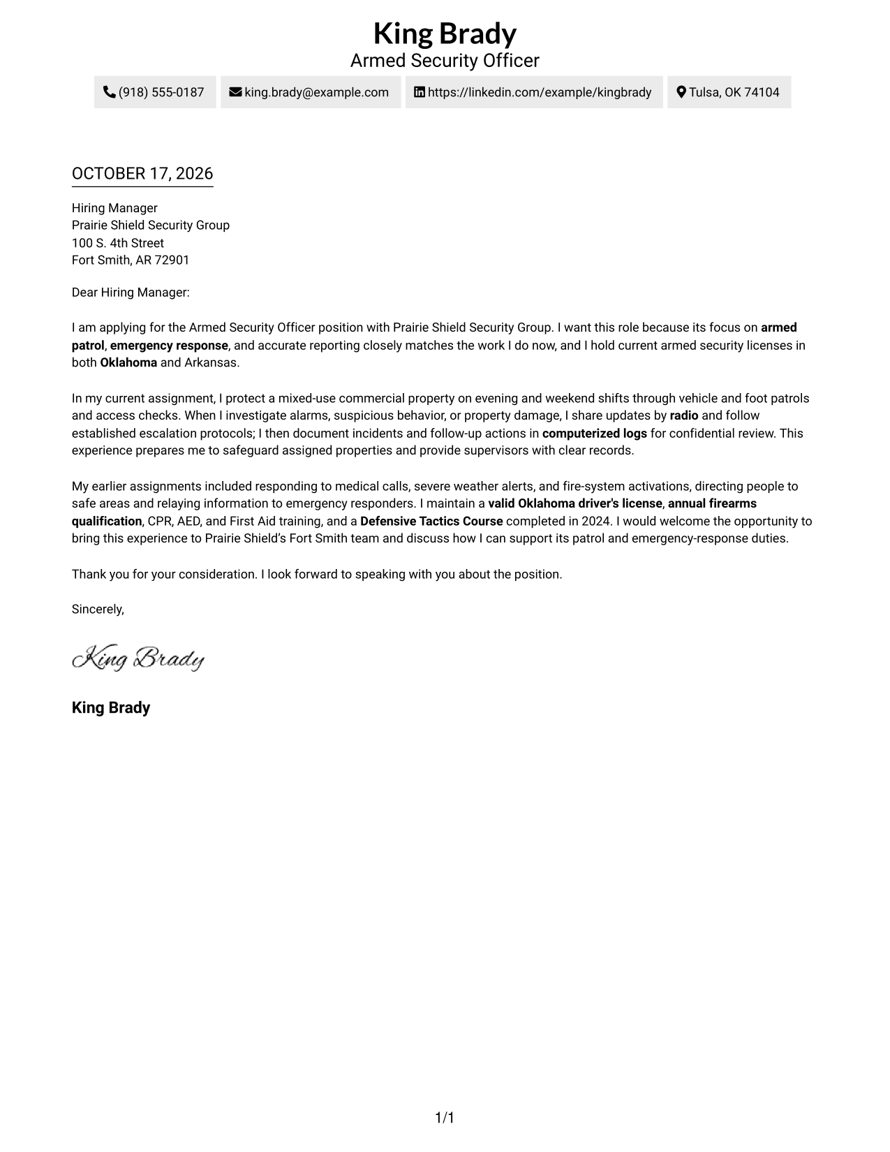 Cover letter example — page 1