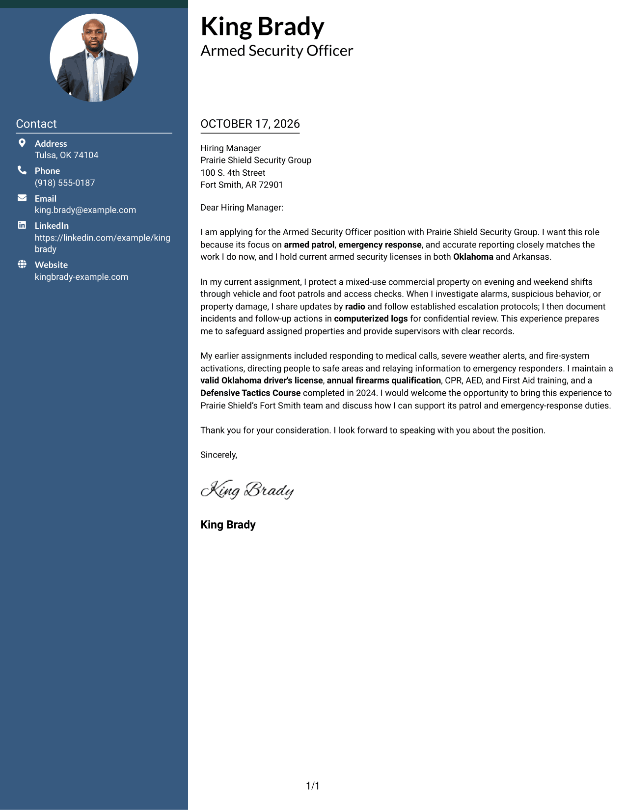 Cover letter example — page 1