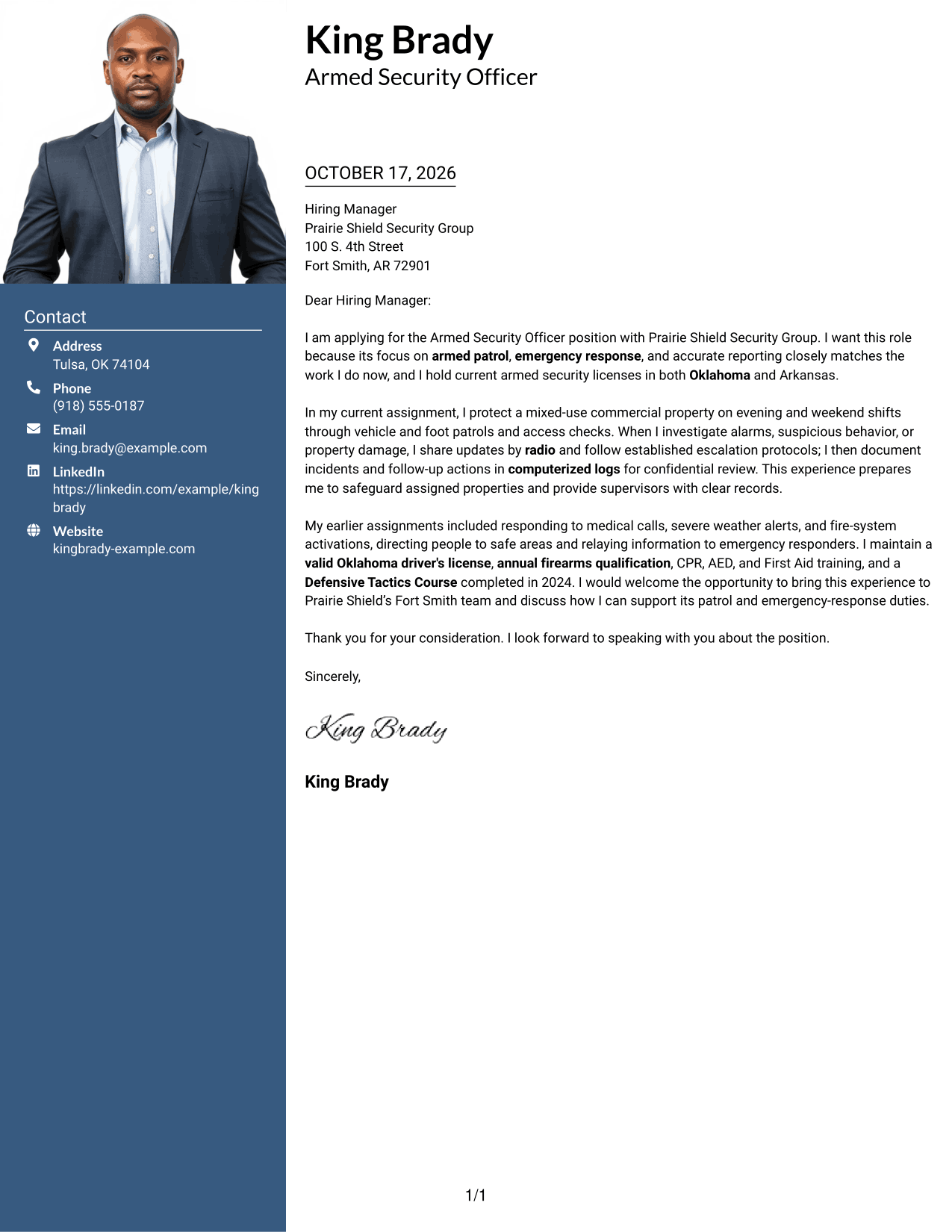 Cover letter example — page 1