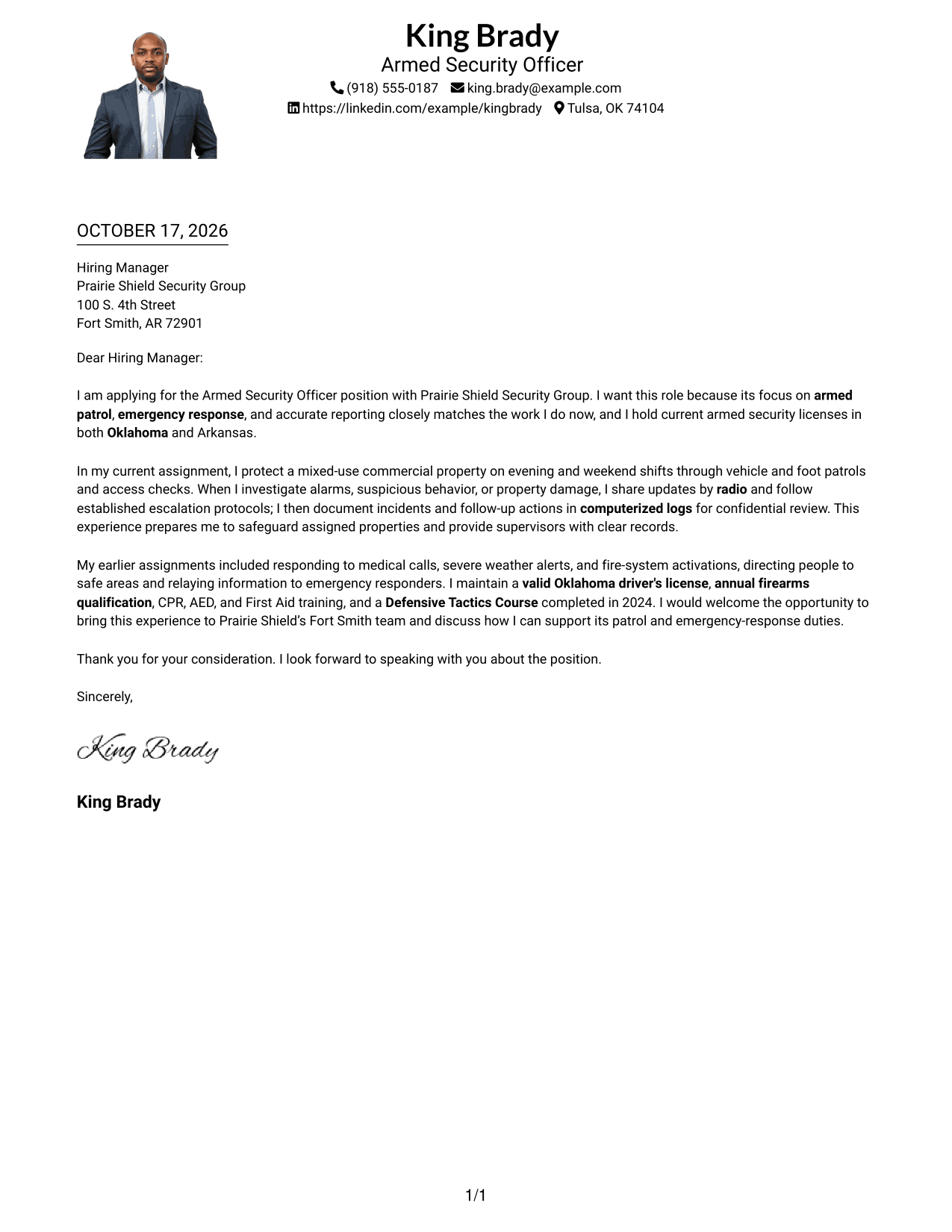 Cover letter example — page 1