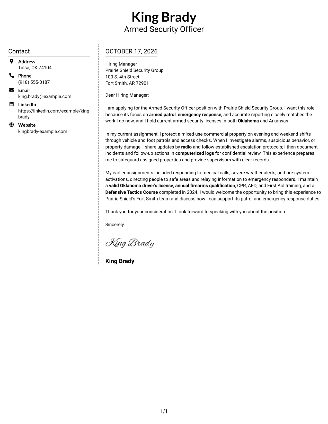 Cover letter example — page 1