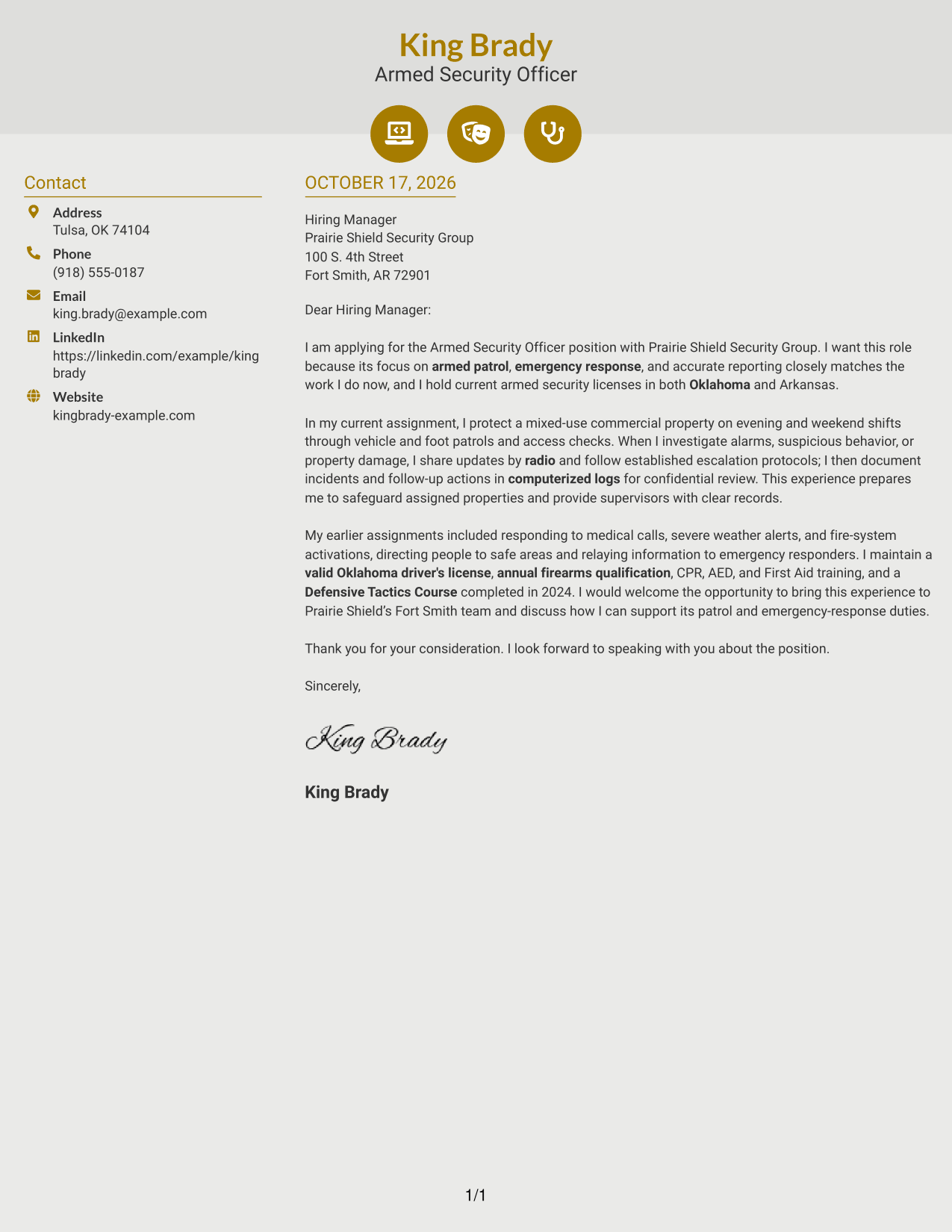 Cover letter example — page 1